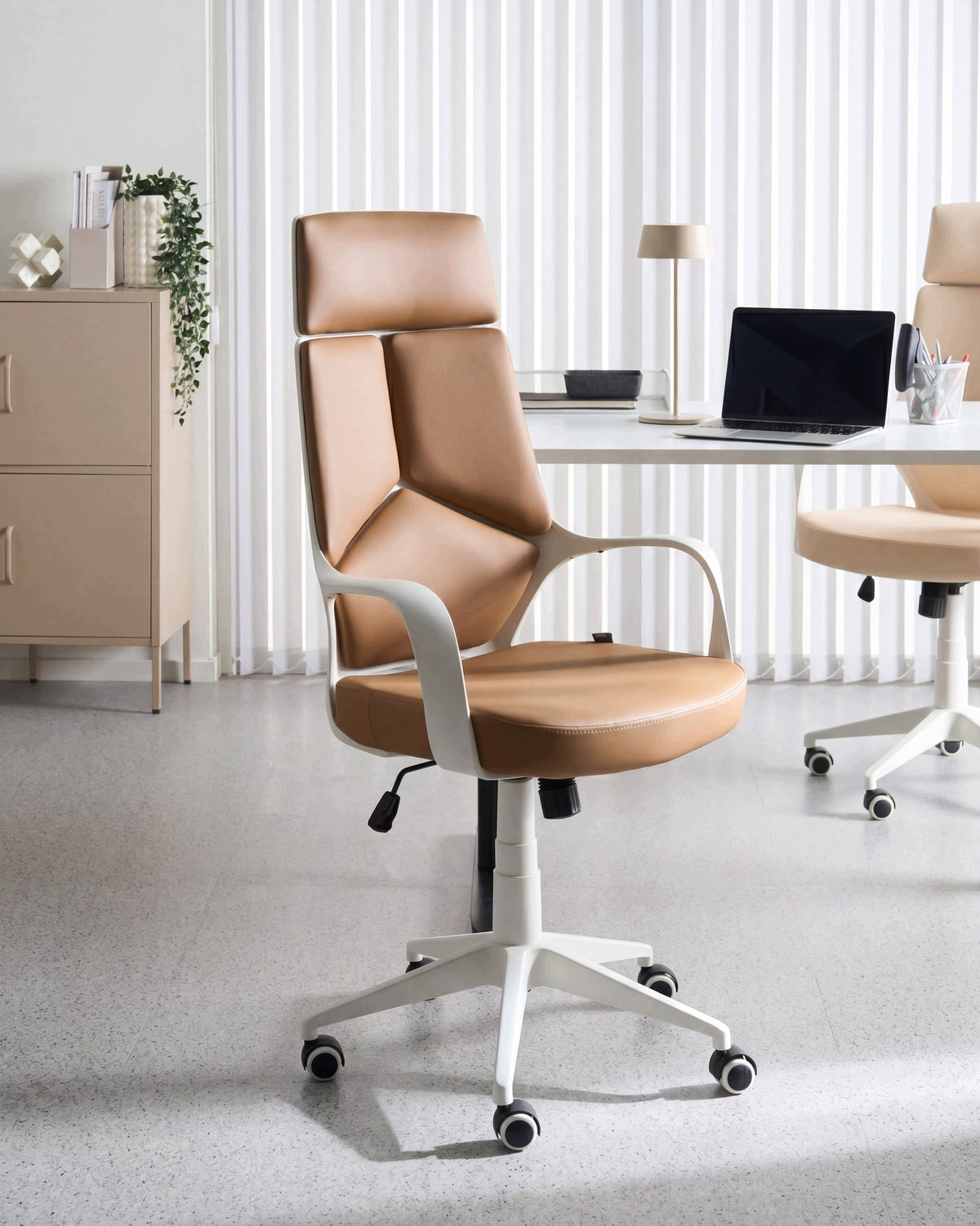 Faux Leather Office Chair Adjustable Sand Circle Beige Packaging status original