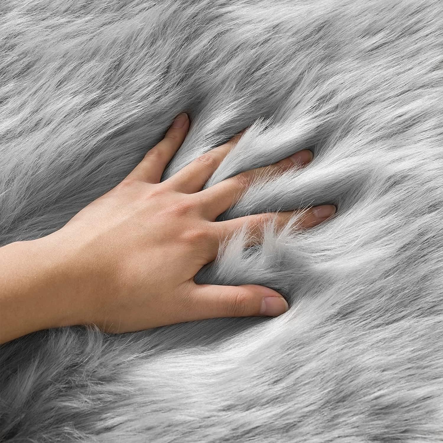 Faux sheepskin rug fluffy carpet grey 50 x 80 cm Manufacturer code HEQUN 50x80 111