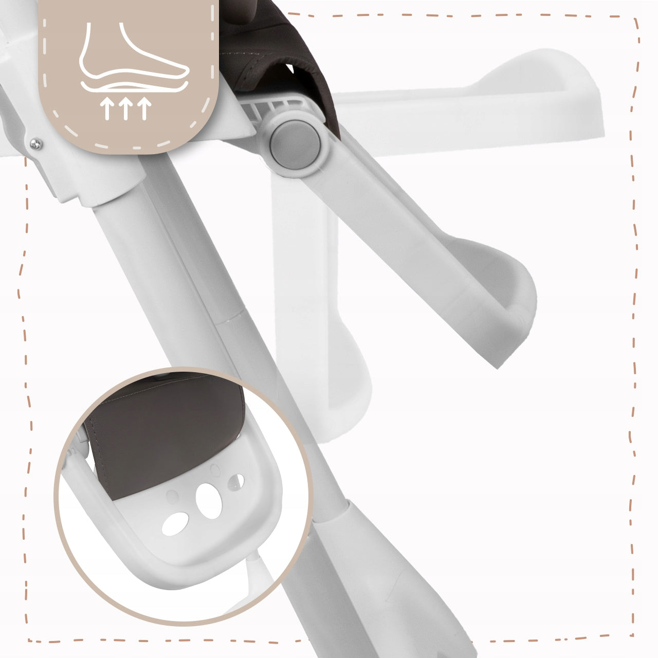 Feeding Chair Adjustable Folding Seat Wheels Tray for Kids Color shades of brown and beige shades of gray and silver