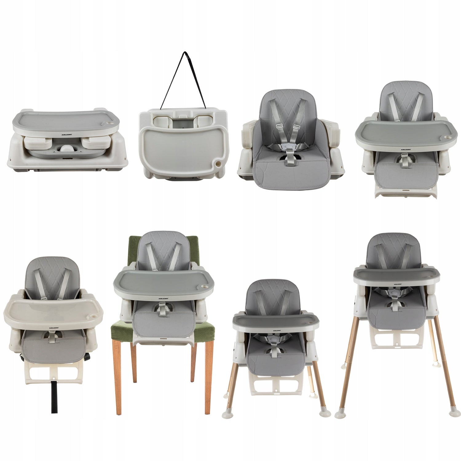 Feeding Chair Seat 6in1 Kruzzel Tray with Footrest on Wheels Manufacturer code Krzesełko do karmienia- szare Kruzzel 22014