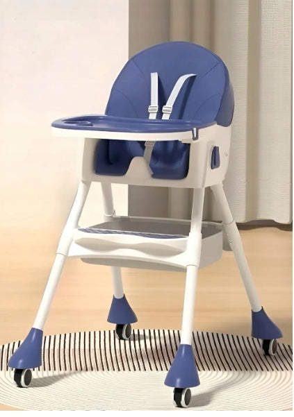 Feeding chair 3in1 seat adjustable tray belts wheels navy blue Manufacturer code Plastikowe krzesełko do karmienia