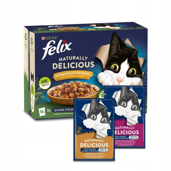 Felix NATURALLY DELICIOUS sachets TURKEY DUCK with vegetables set 10x80g Packaging status original