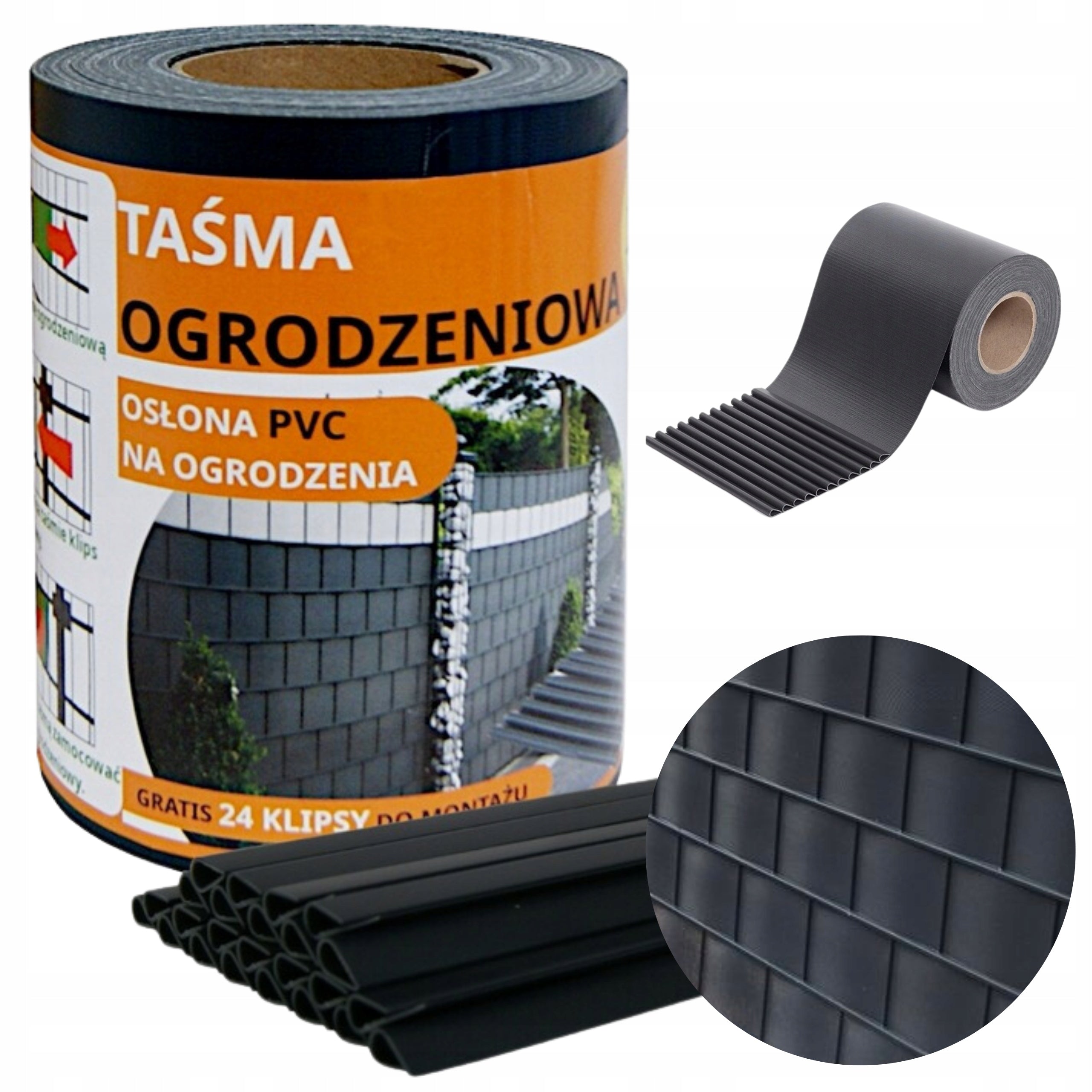 Fence Tape Fence Cover +UV 24 Clips 19cmx35m Graphite
