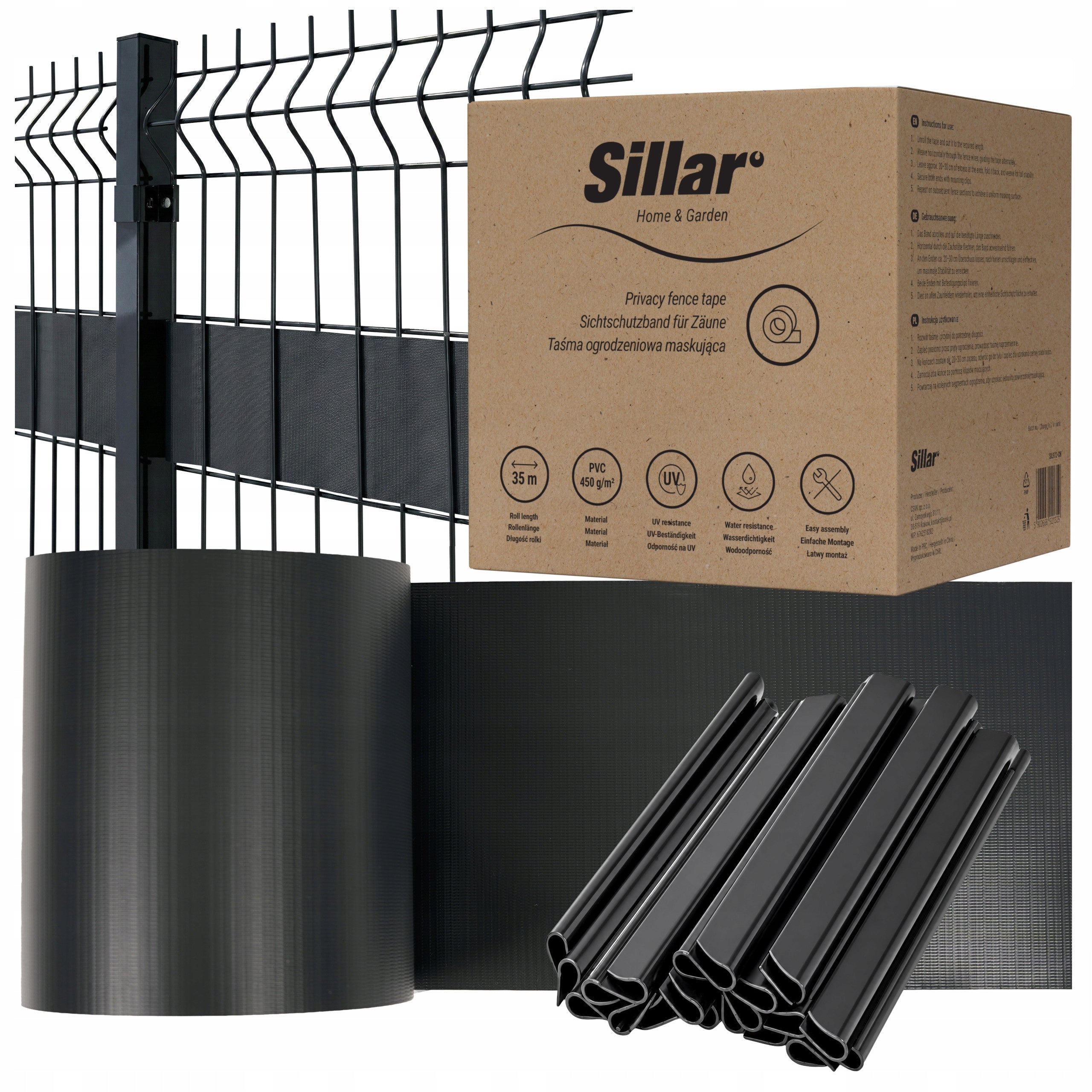 Fence tape 19x35 cover anthracite for panel fence + 20x Clip