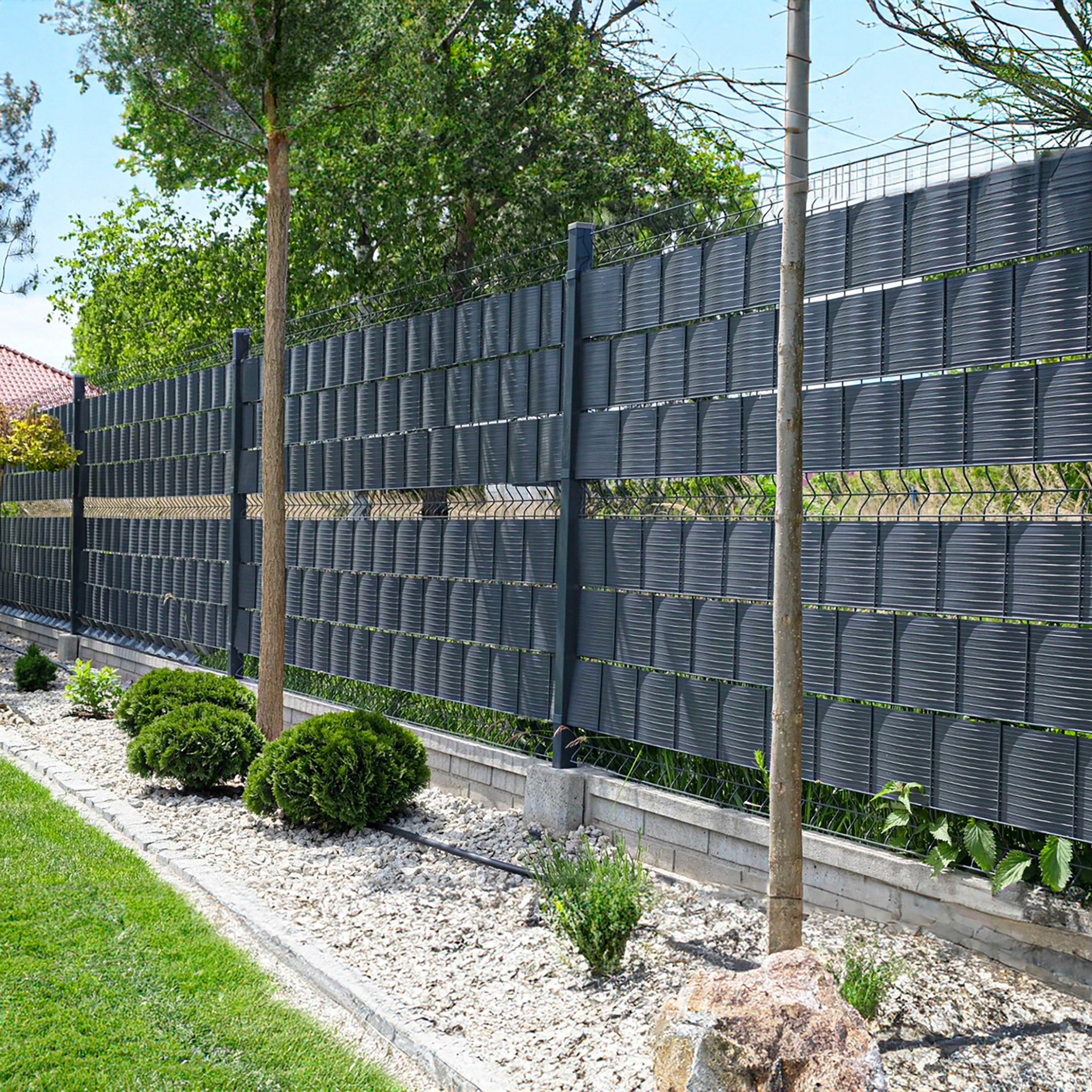 Fence tape, fence cover STRONG 900 g/m2, anthracite, 26m Mesh material plastic