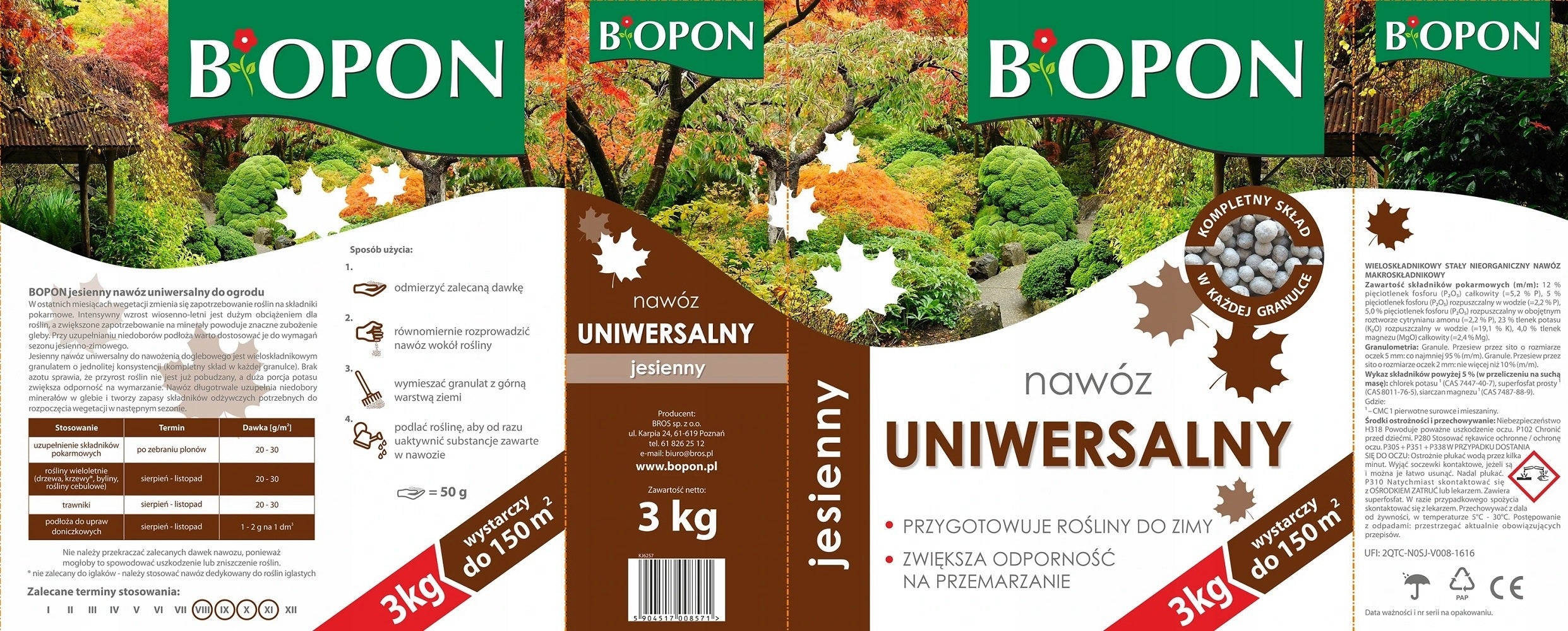 Fertilizer AUTUMN universal BiOPON granules gives frost resistance Bopon 3kg Packaging status original