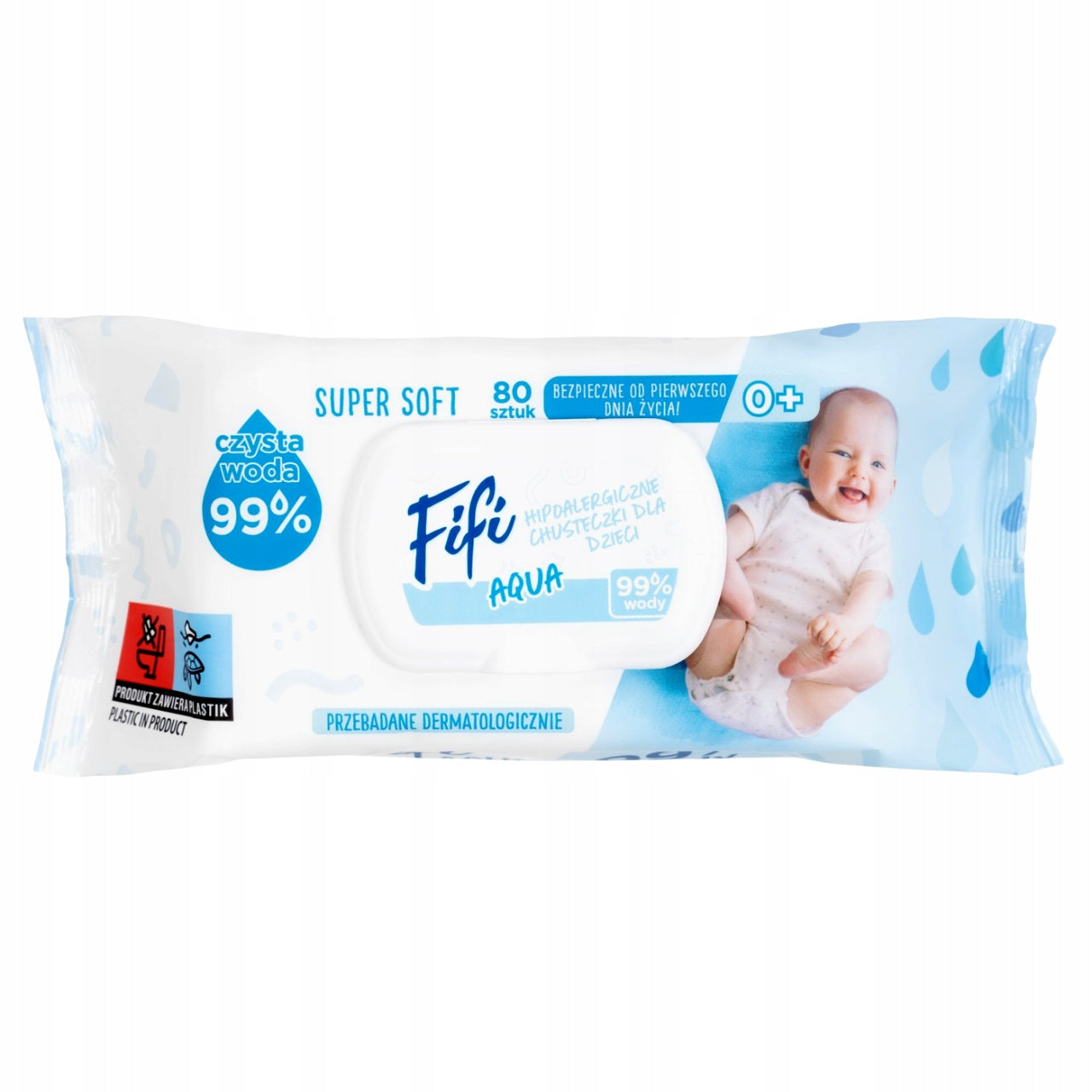 Fifi AQUA WATER WET WIPES 99% FOR CHILDREN WATER PANTHENOL 80 pcs.