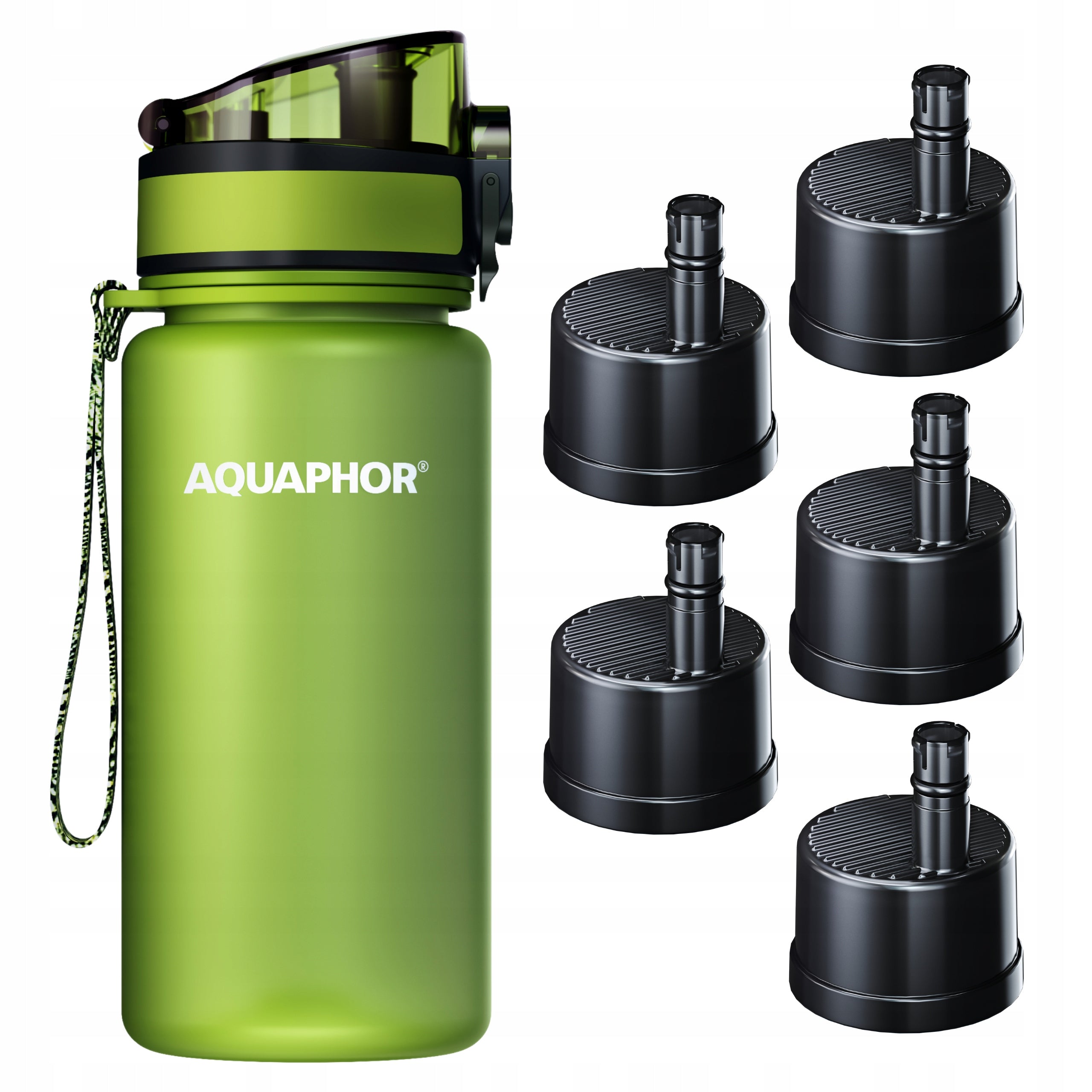 Filter Bottle AQUAPHOR CITY 350 ml + 5 Drinking Water Filters Green