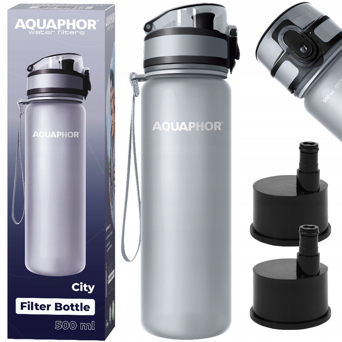 Filter Bottle AQUAPHOR CITY 500ml Grey Filter Set 2 Pack