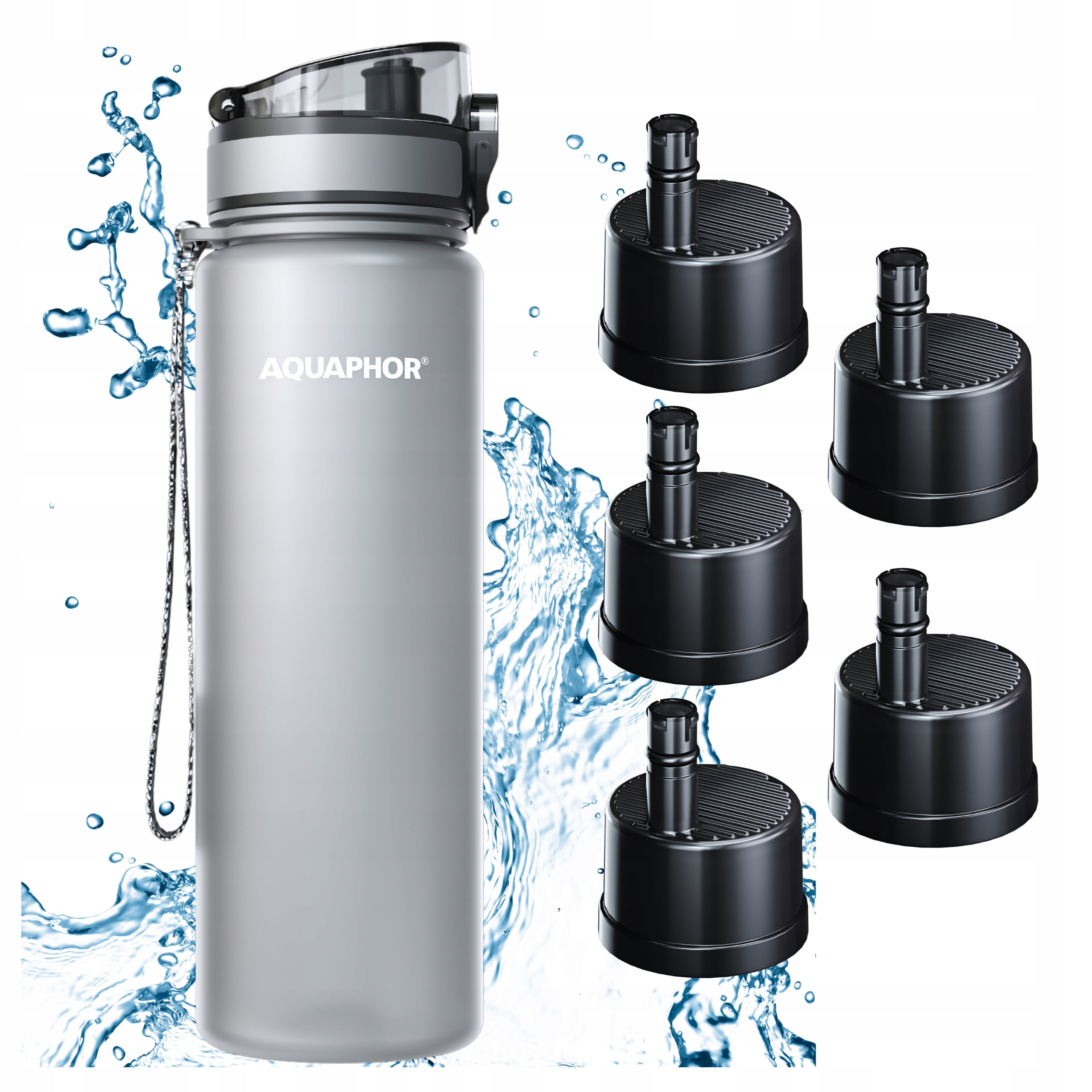 Filter Bottle AQUAPHOR CITY 800 ml Grey + 5 Refills