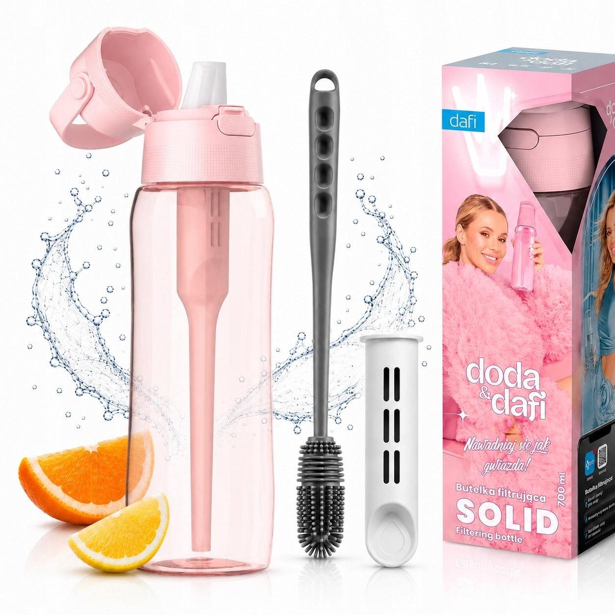 Filter Bottle Dafi Solid DODA 0,7 Baby Pink Dyed + Toothbrush