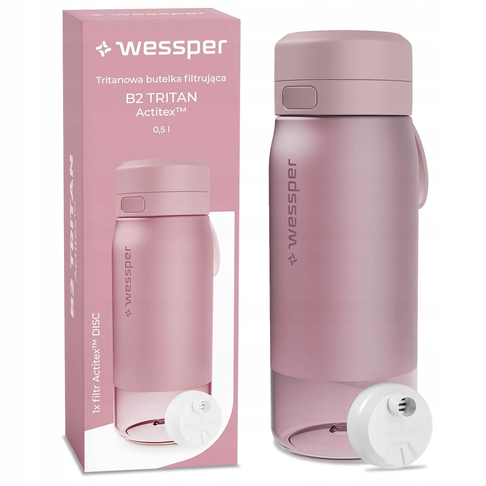 Filter Bottle Set Wessper B2 Tritan 500ml Pink Actitex Disc Packaging status original