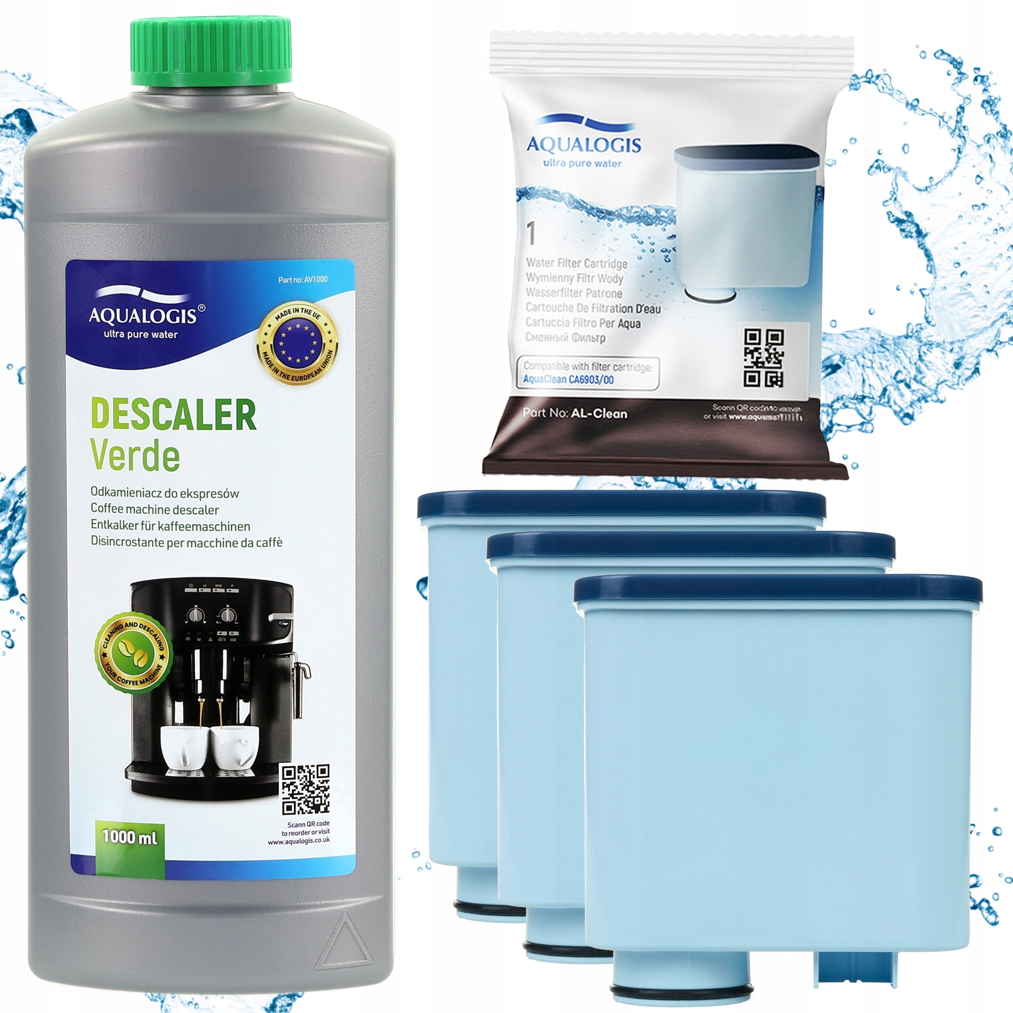 Filter For Saeco Philips Maker 3 pcs + Descaler Verde 1L Set
