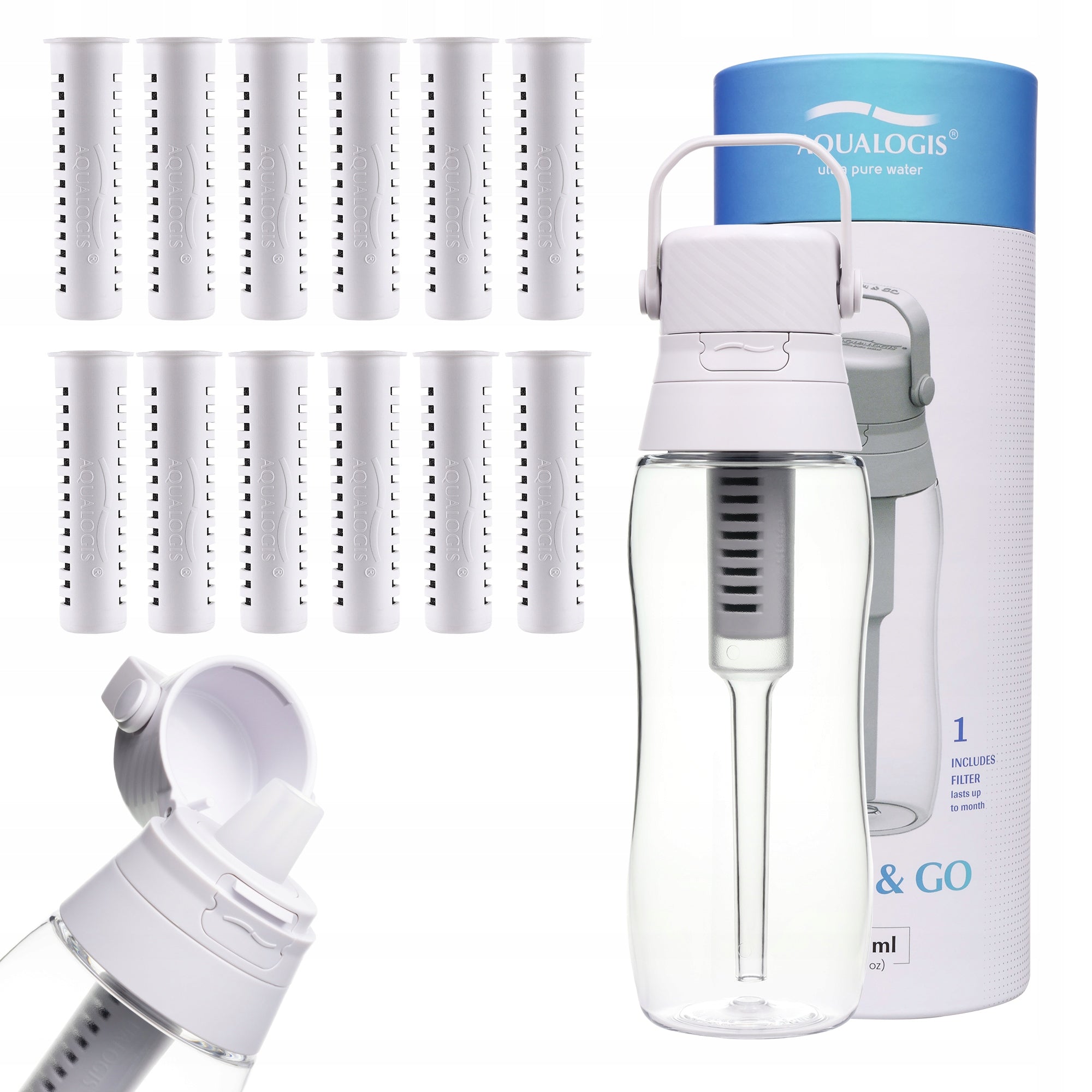 Filter bottle Aqualogis Aqua&Go 0,5 l white + 12 cartridges