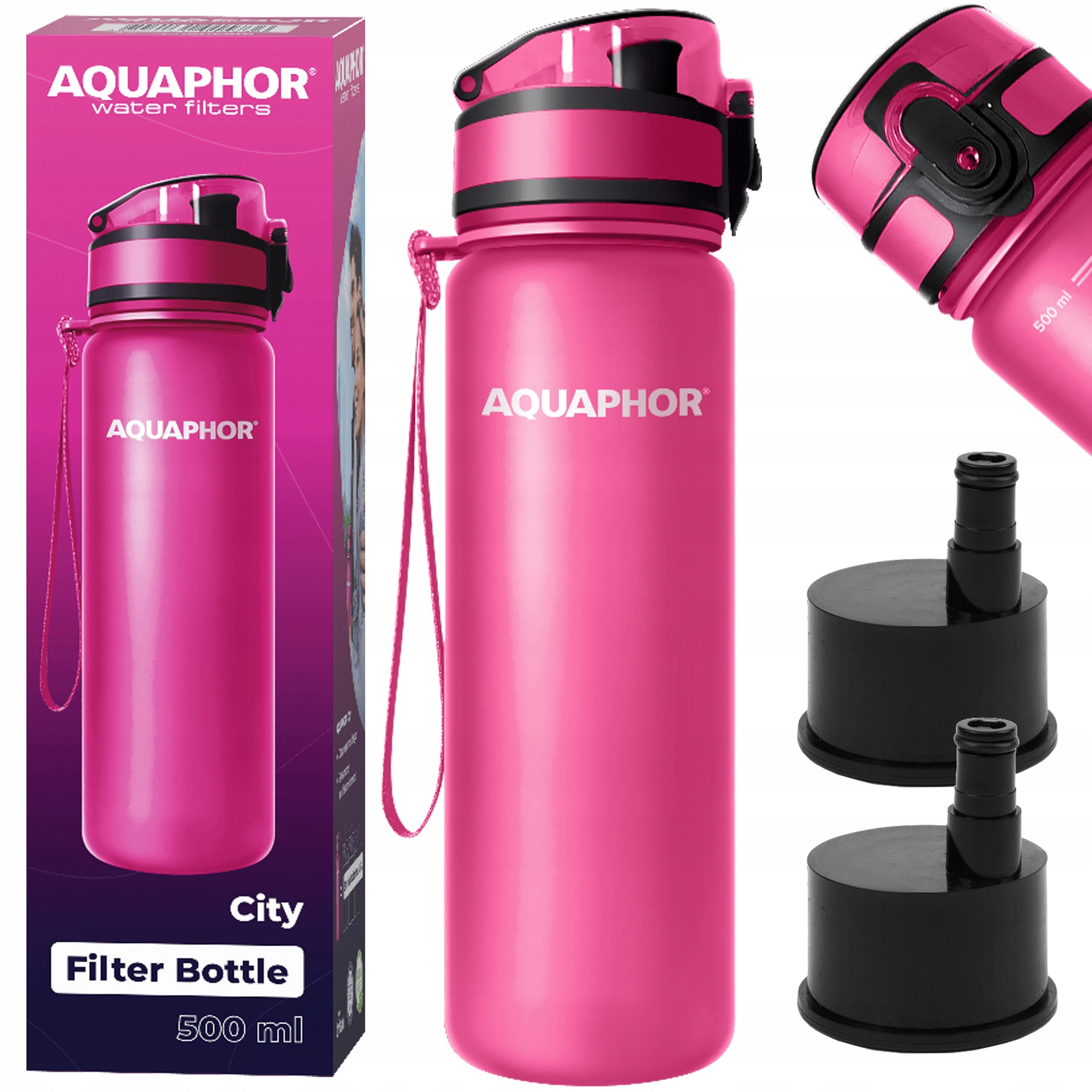 Filter bottle Bottle AQUAPHOR City 500 ml Pink Set of 2 filters