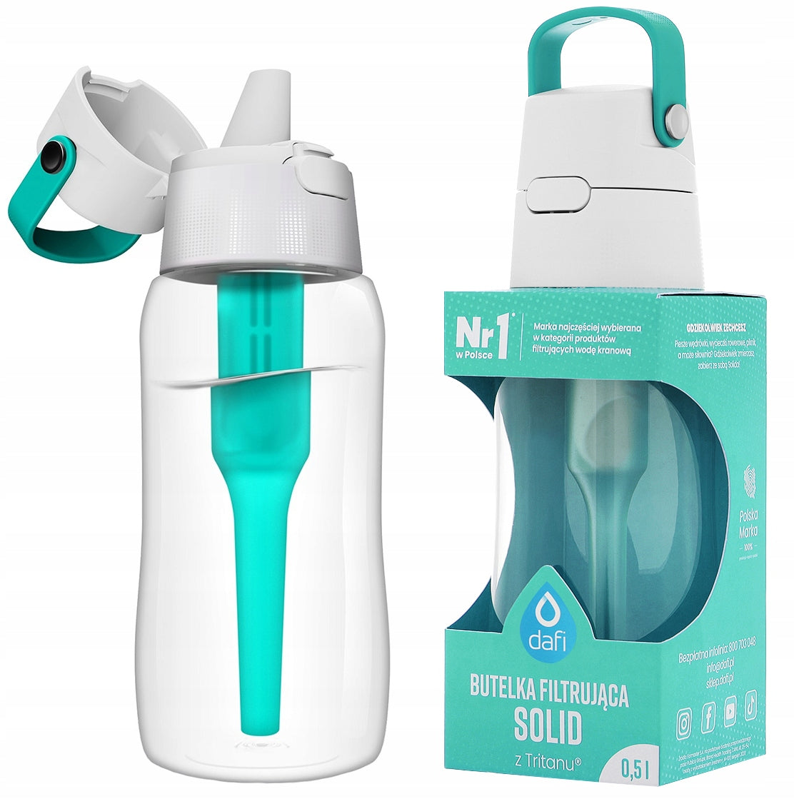 Filter bottle Dafi SOLID 0,5 L TURQUOISE / MINT Manufacturer code D.BUT.FIL.SOLID.0.5.SZAL.P