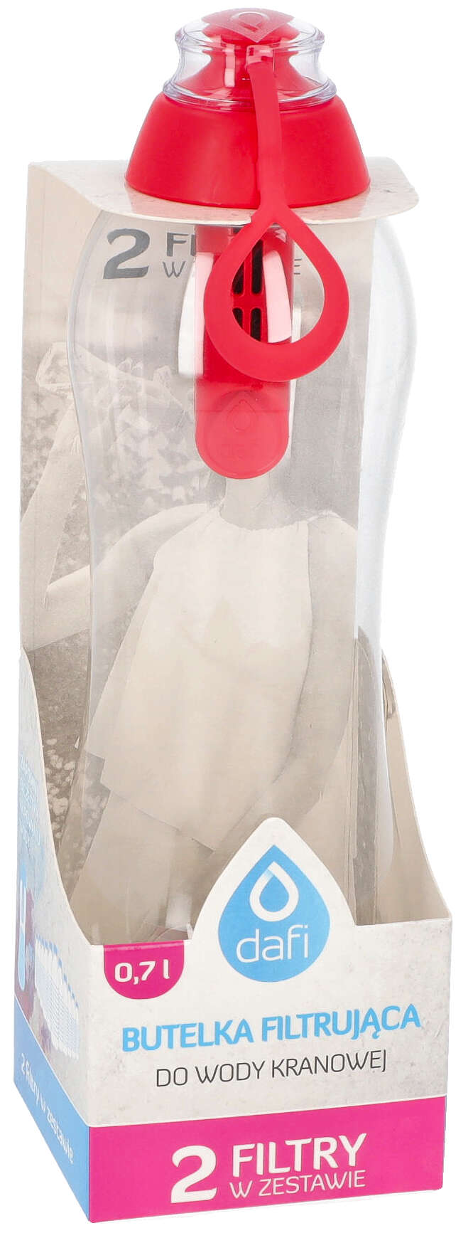 Filter bottle Dafi Soft 0,7L with filter 3 filters RED for gyms Packaging status original