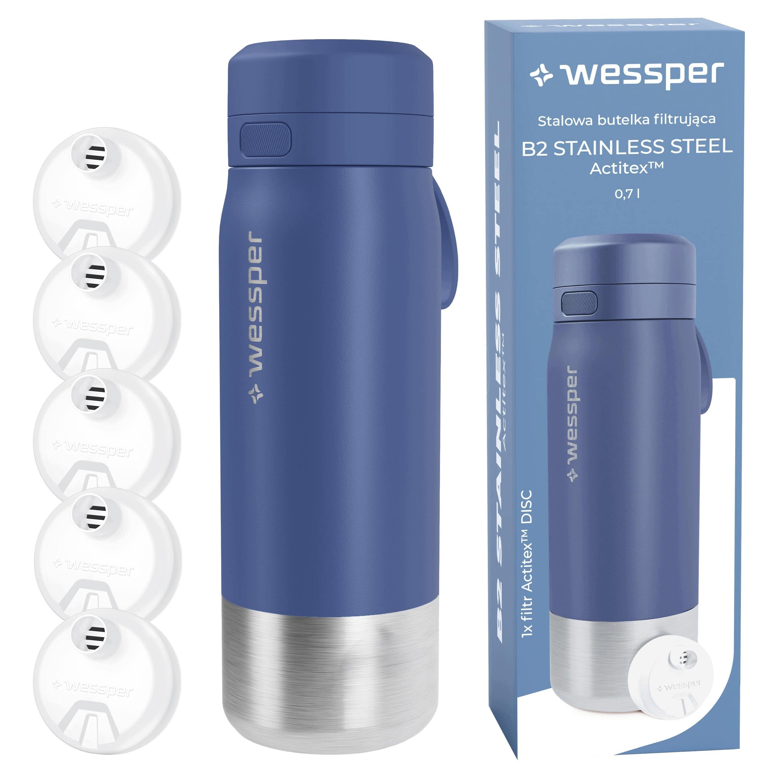 Filter bottle Wesper B2 Actitex steel water bottle 0,7L + 5x filter