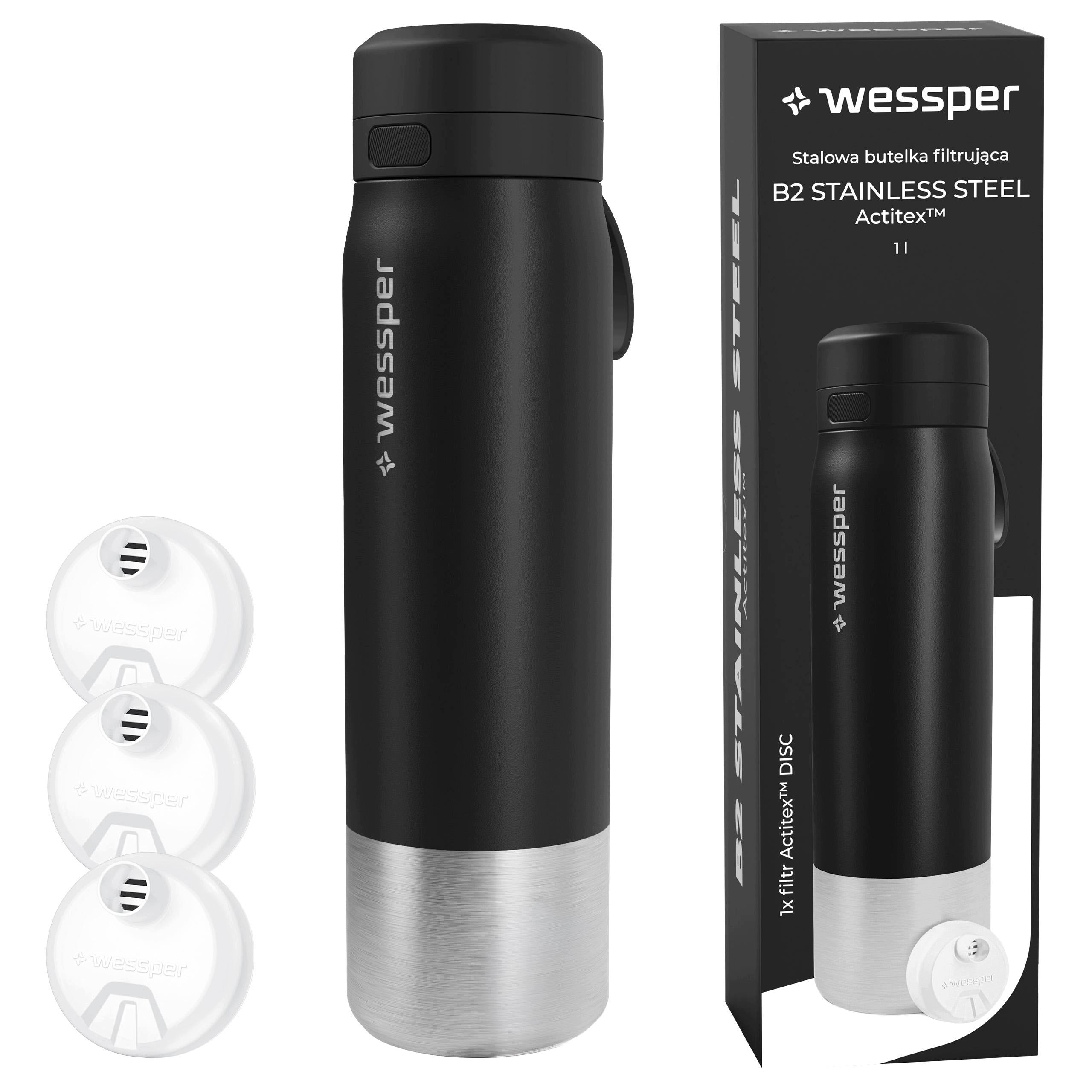 Filter bottle Wesper B2 Actitex steel water bottle 1L + 3x filter