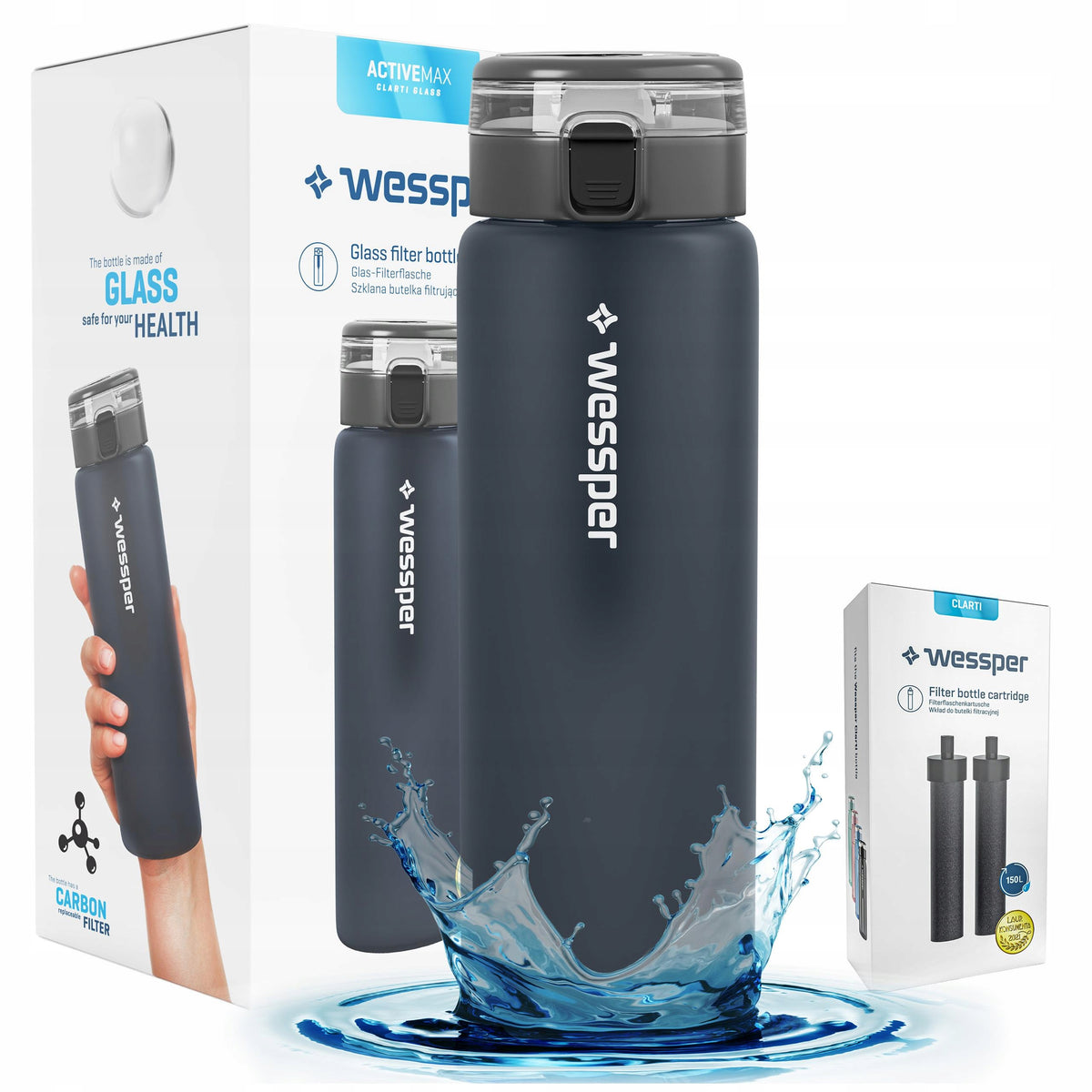 Filter bottle Wessper ActiveMax Clarti 0,68l graphite + 3x Filter