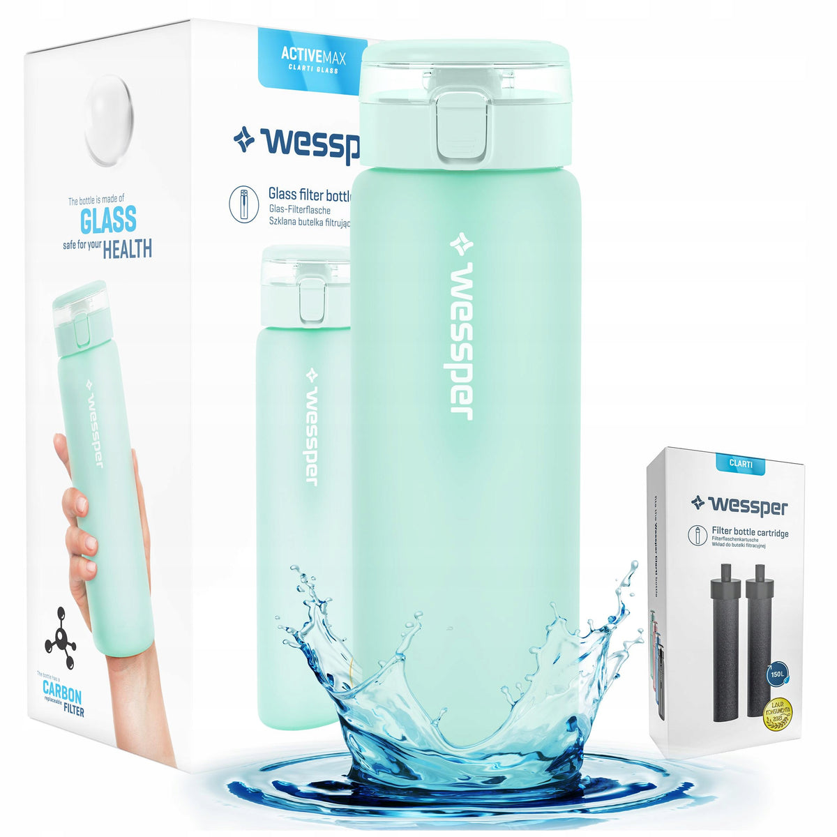 Filter bottle Wessper ActiveMax Clarti 0,68l mint + 3x Filter