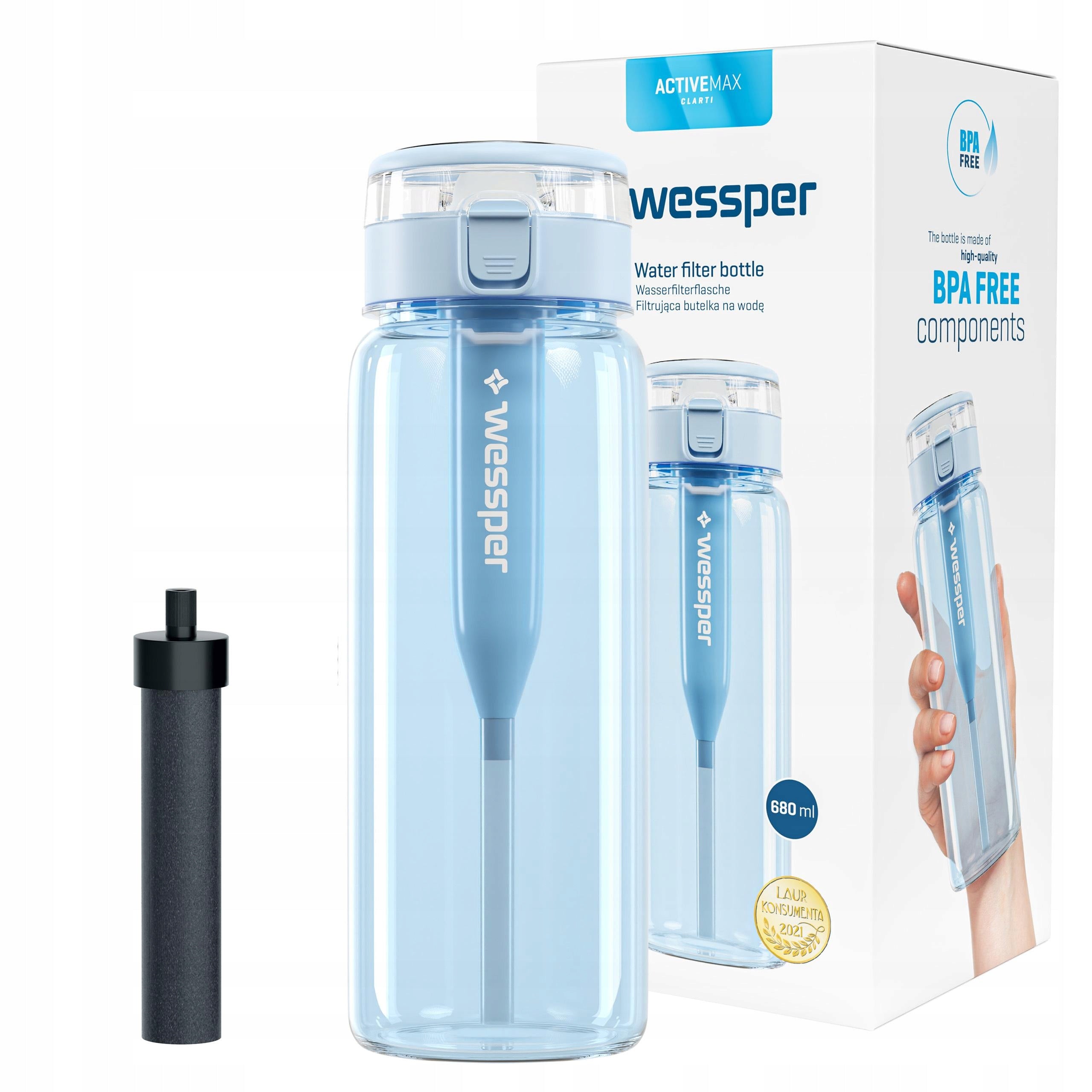 Filter bottle Wessper ActiveMax Tritan 0,68l blue + 1x Filter