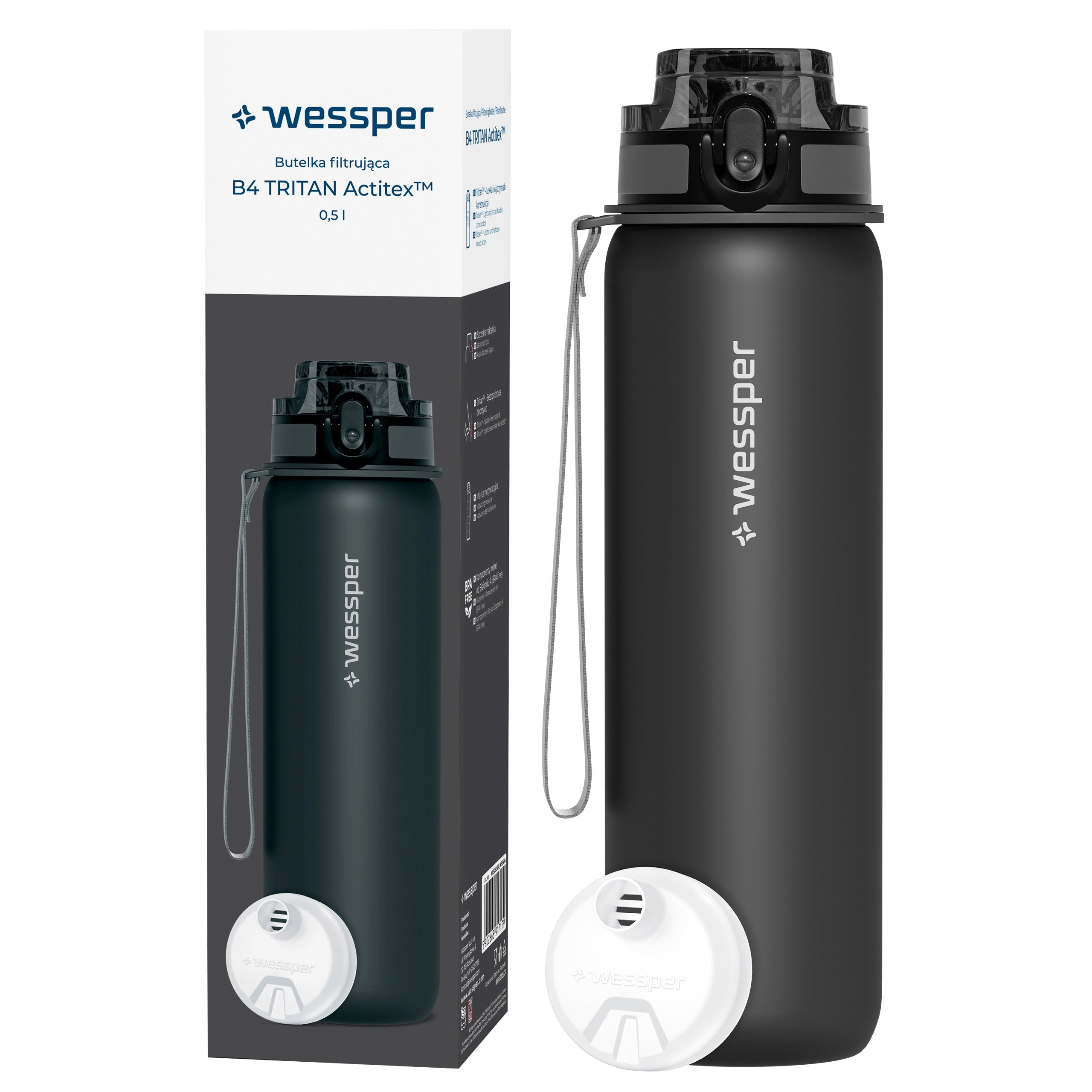 Filter bottle Wessper B4 TRITAN Actitex 1 l black