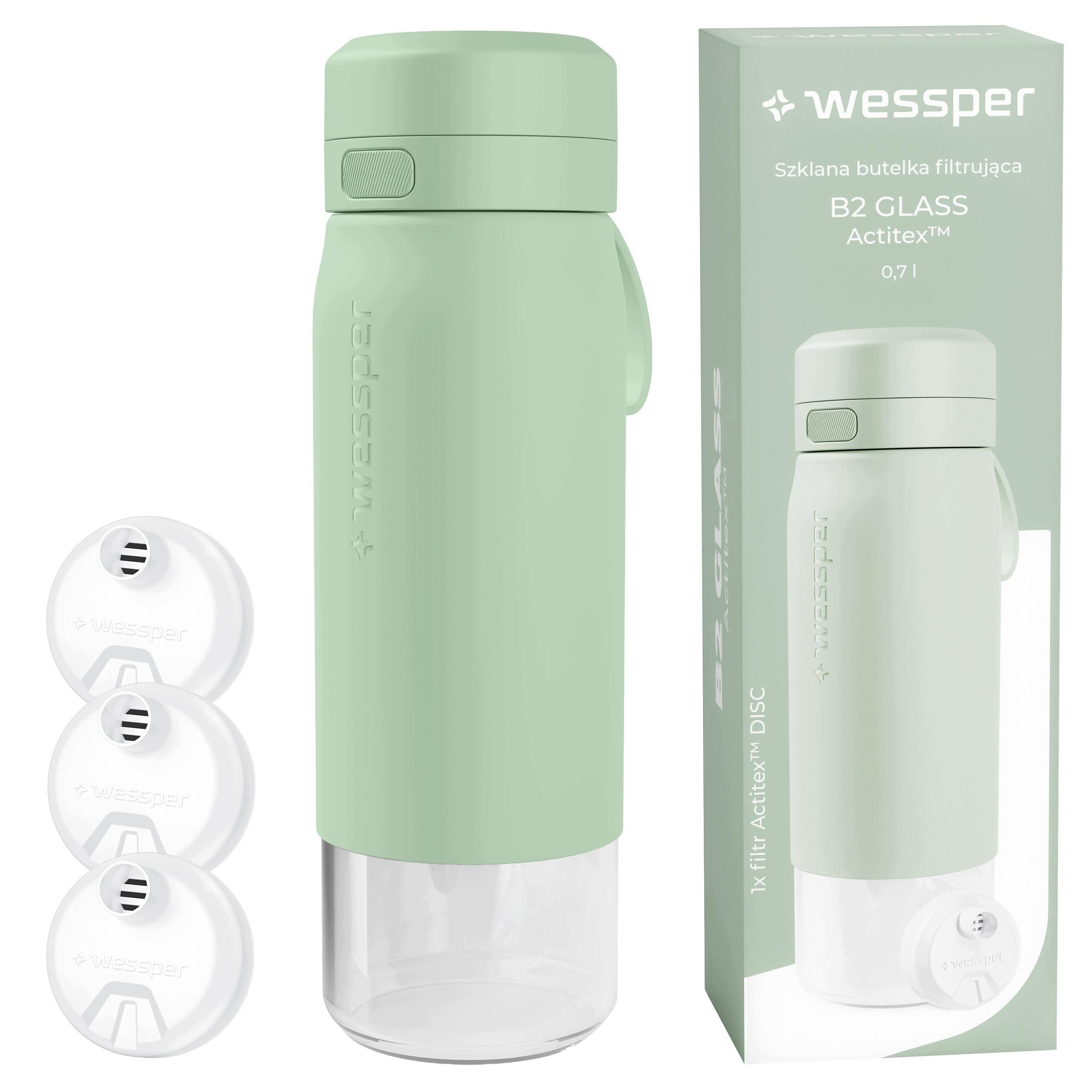 Filter bottle glass water bottle WESSPER B2 ACTITEX 700ml +3x filter