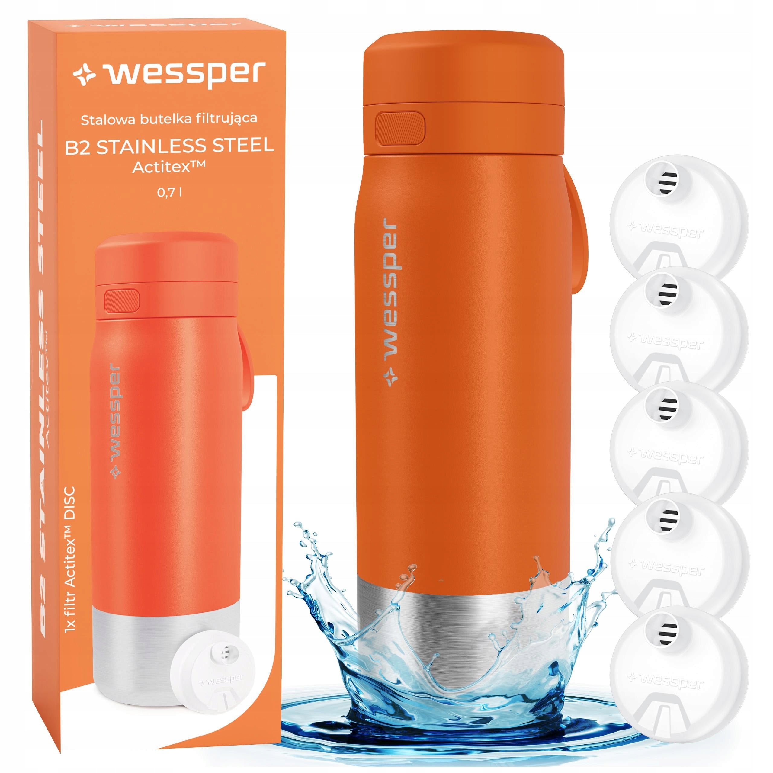 Filter bottle steel water bottle WESSPER B2 ACTITEX 700ml +5x filter