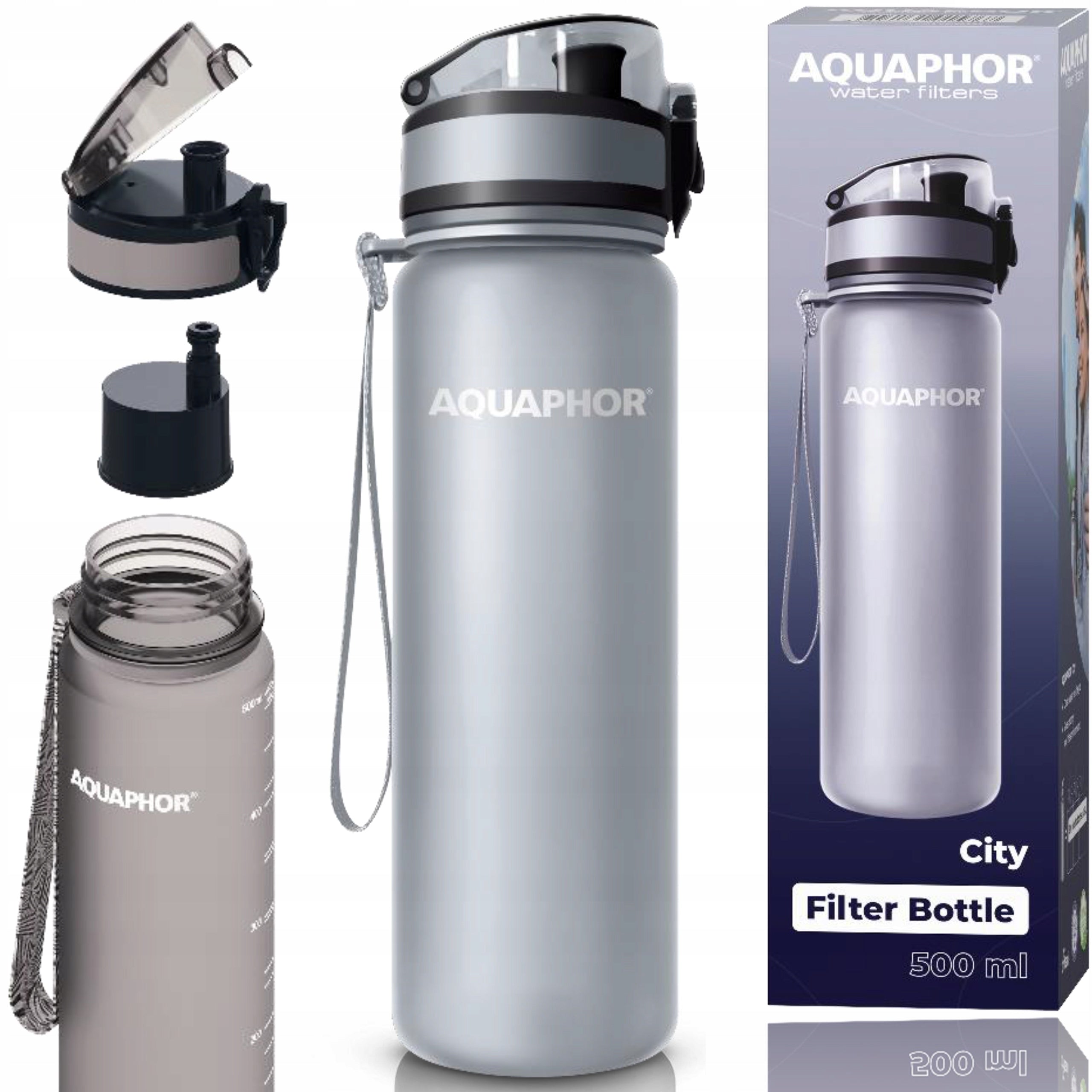 Filter bottle with filter cartridge AQUAPHOR CITY 0.5 Grey Tight