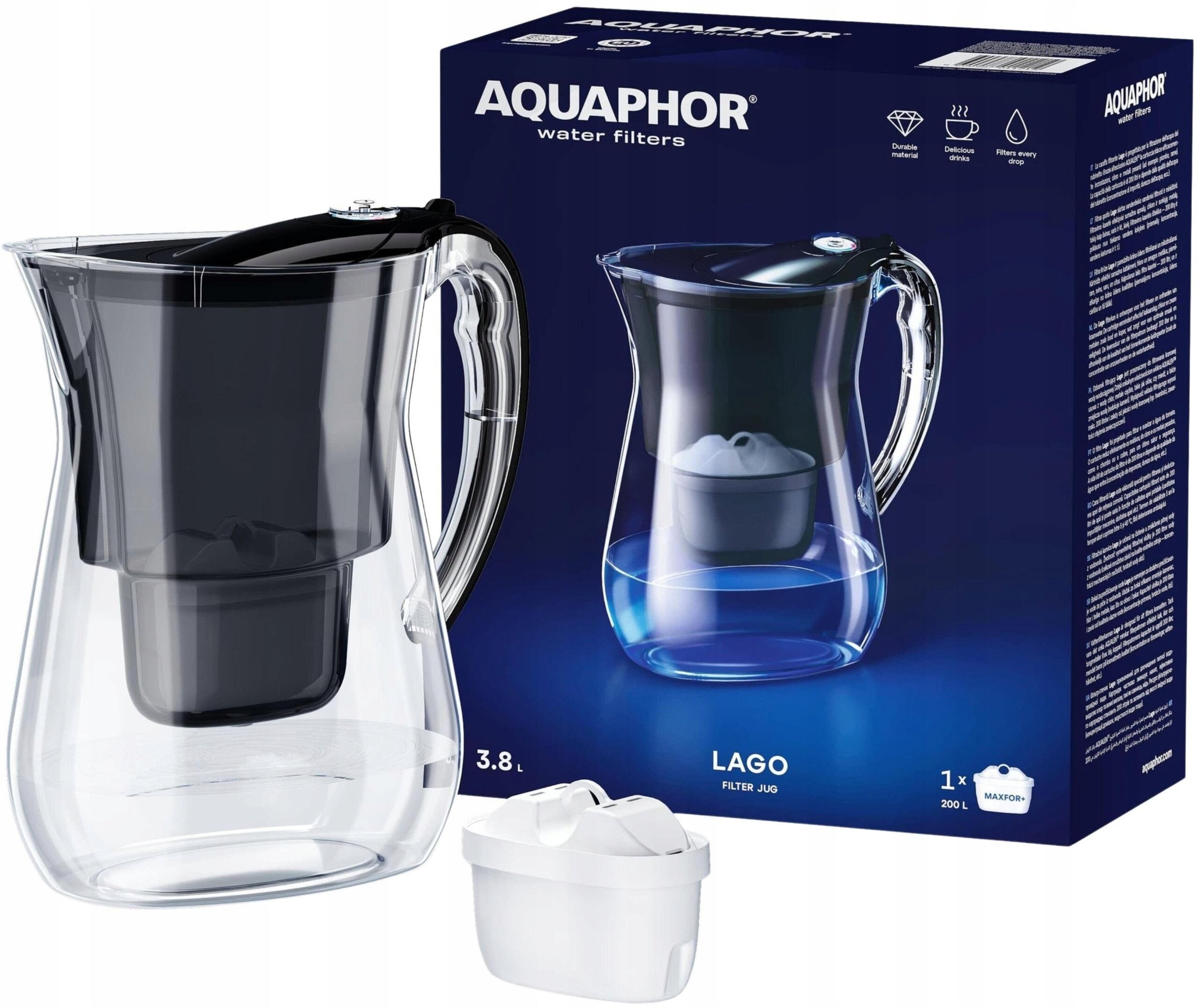 Filter jug AQUAPHOR Lago 3.8l black + 1x Maxfor+ cartridge