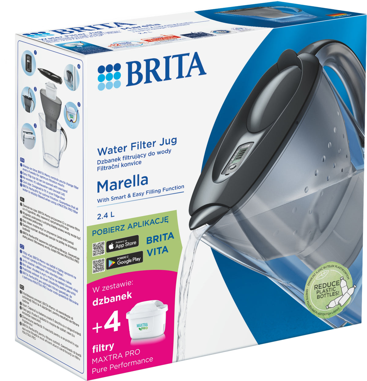 Filter jug Brita Marella 2,4l graphite + 4 filter cartridges Manufacturer code 4006387139018