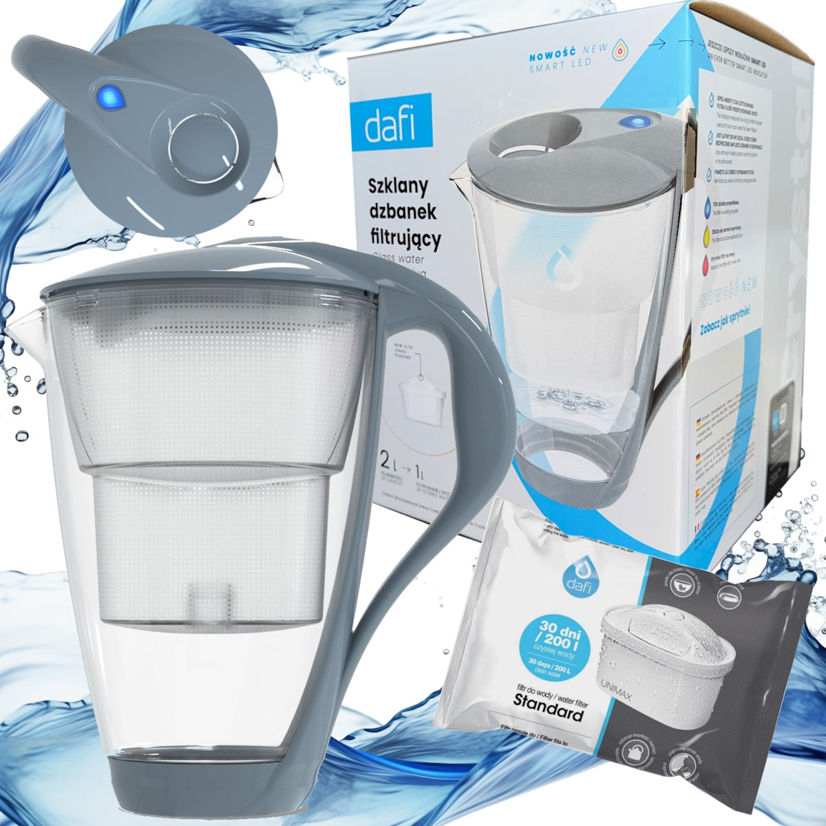 Filter jug Dafi CRYSTAL UNIMAX grey 2l + filter cartridge unimax