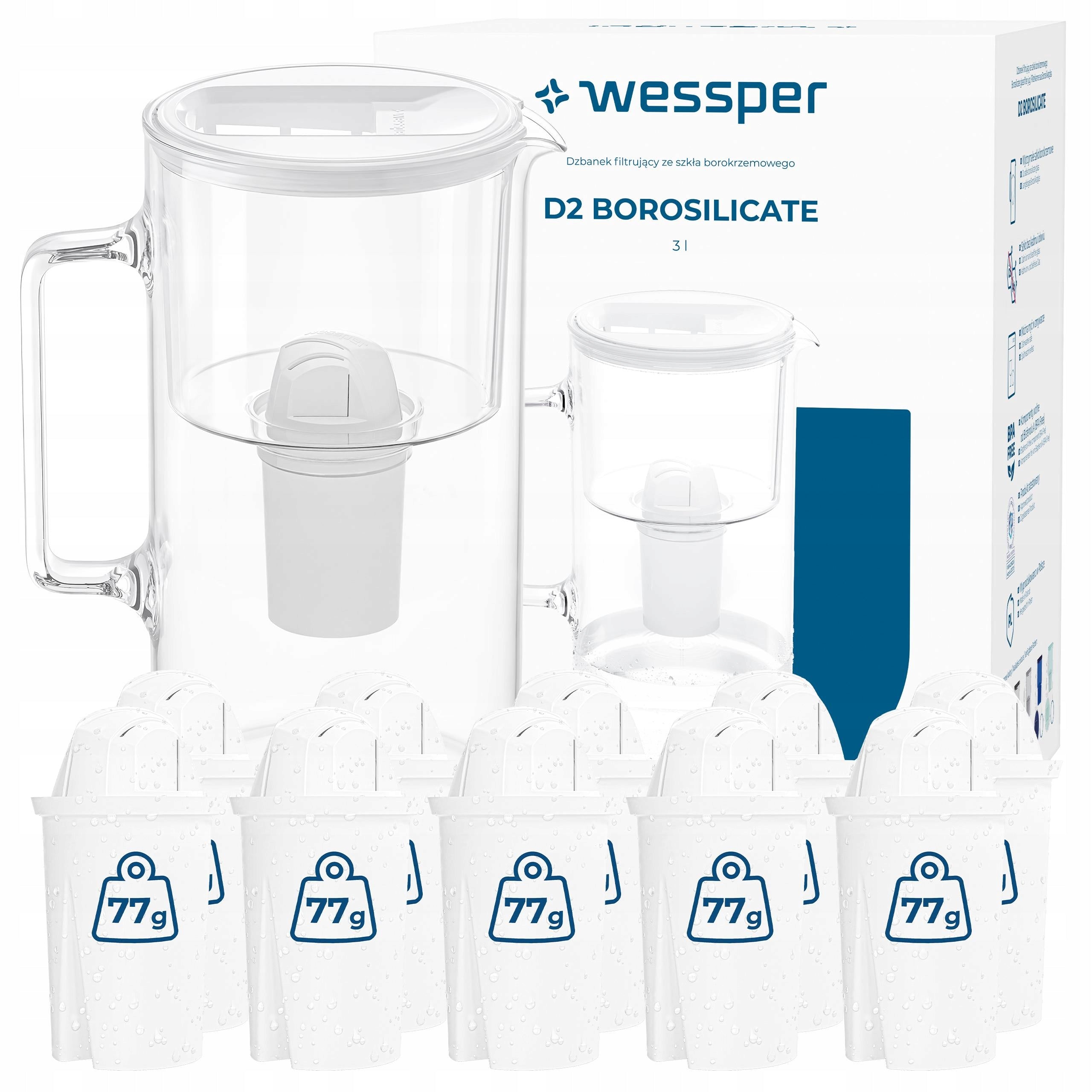 Filter jug Wessper BOROSILICATE D2 3l + 11x filter cartridge