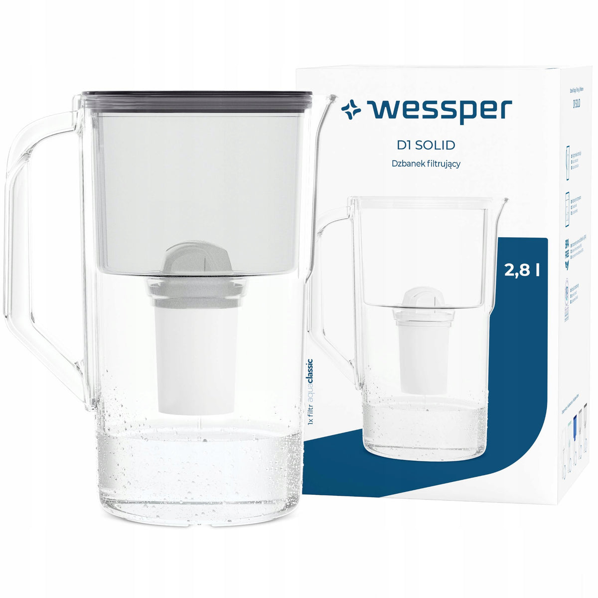 Filter jug Wessper D1 SOLID 2,8l + 1x aquaclassic filter water filter