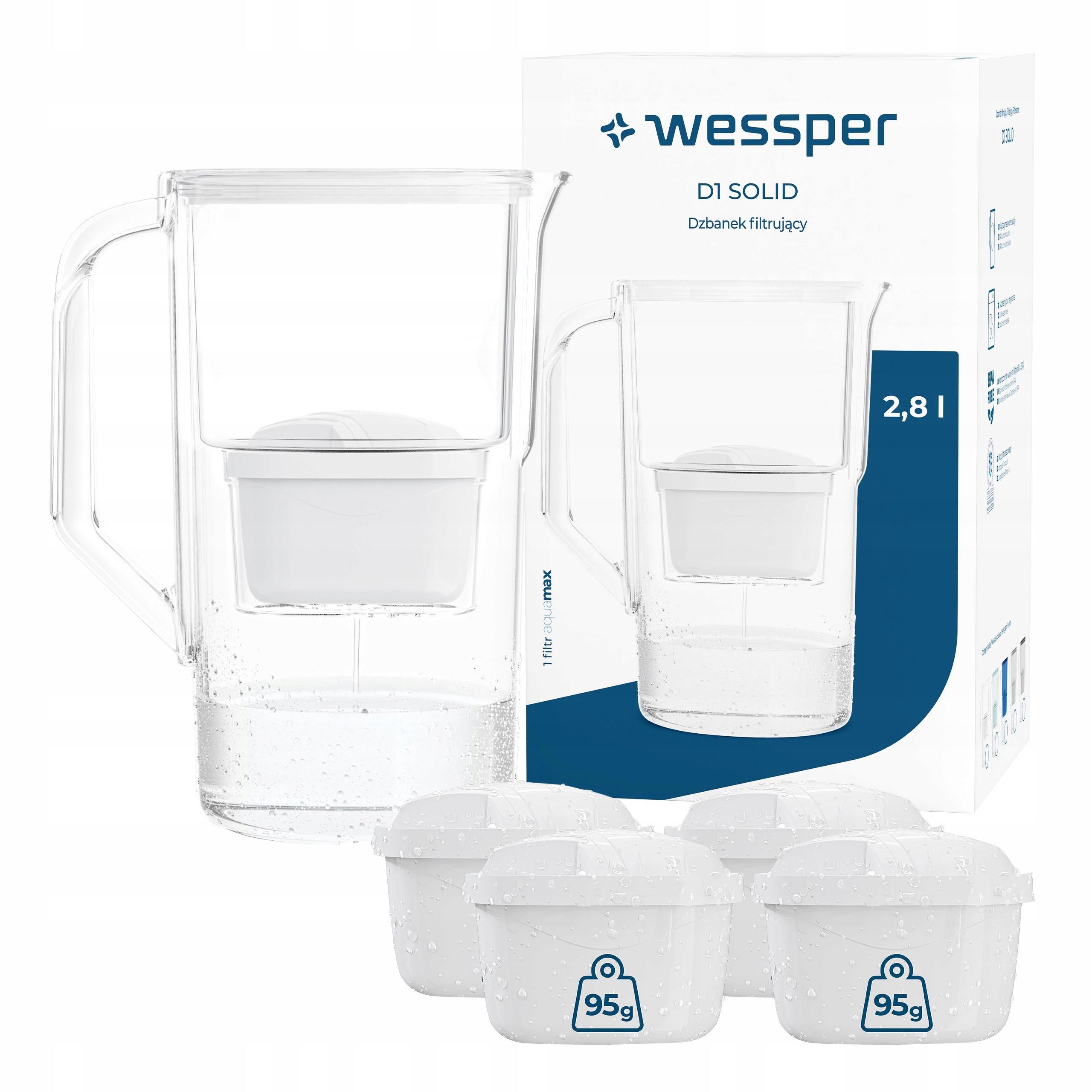 Filter jug Wessper D1 SOLID 2,8l white + 5x cartridge water filter
