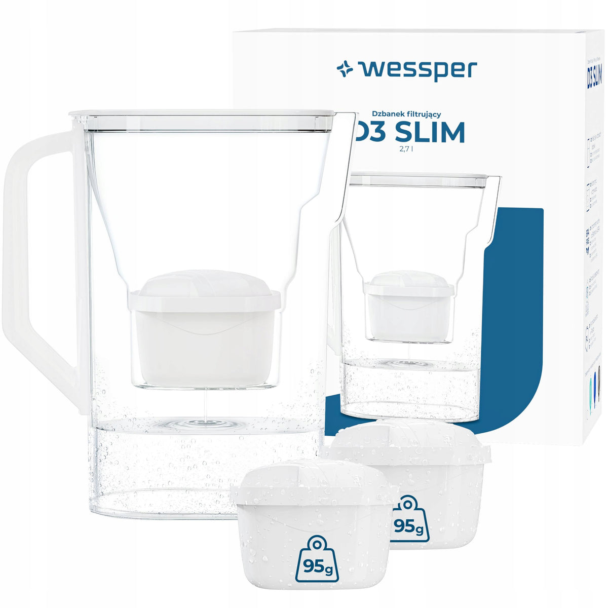 Filter jug Wessper D3 SLIM 2,7l for refrigerator + 3x water filter
