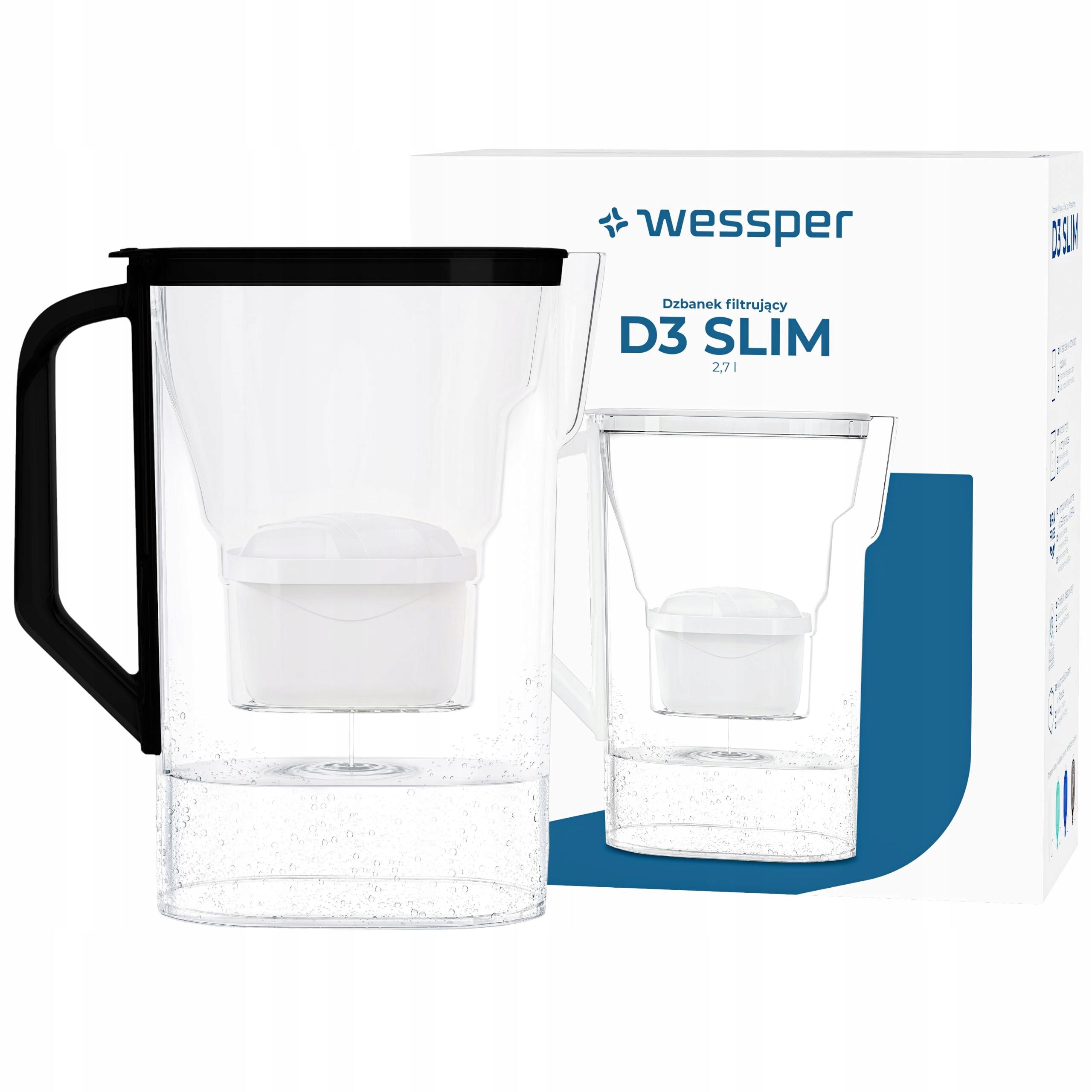 Filter jug Wessper for refrigerator black + 1x Water filter Wessper