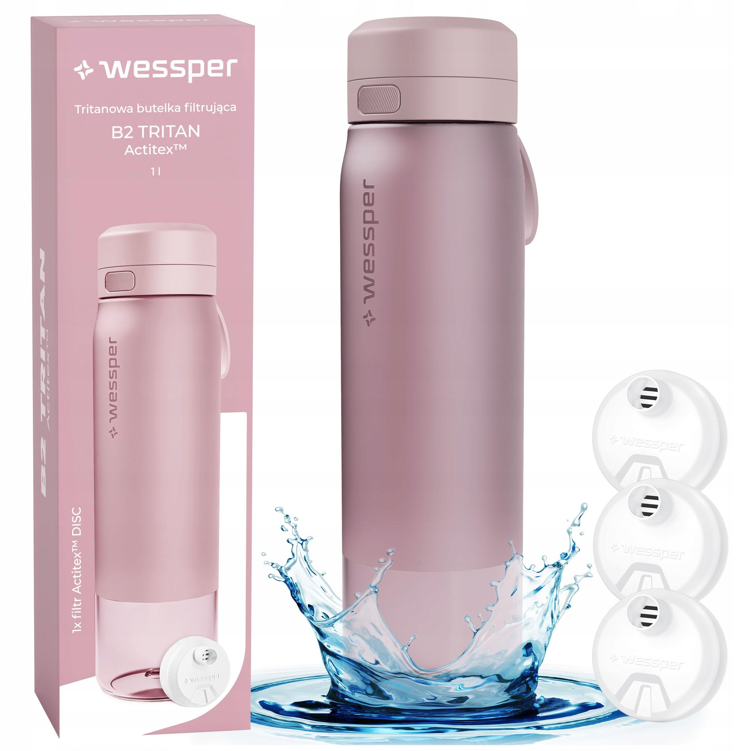 Filtering water bottle Wessper B2 1L water bottle + 3x filter