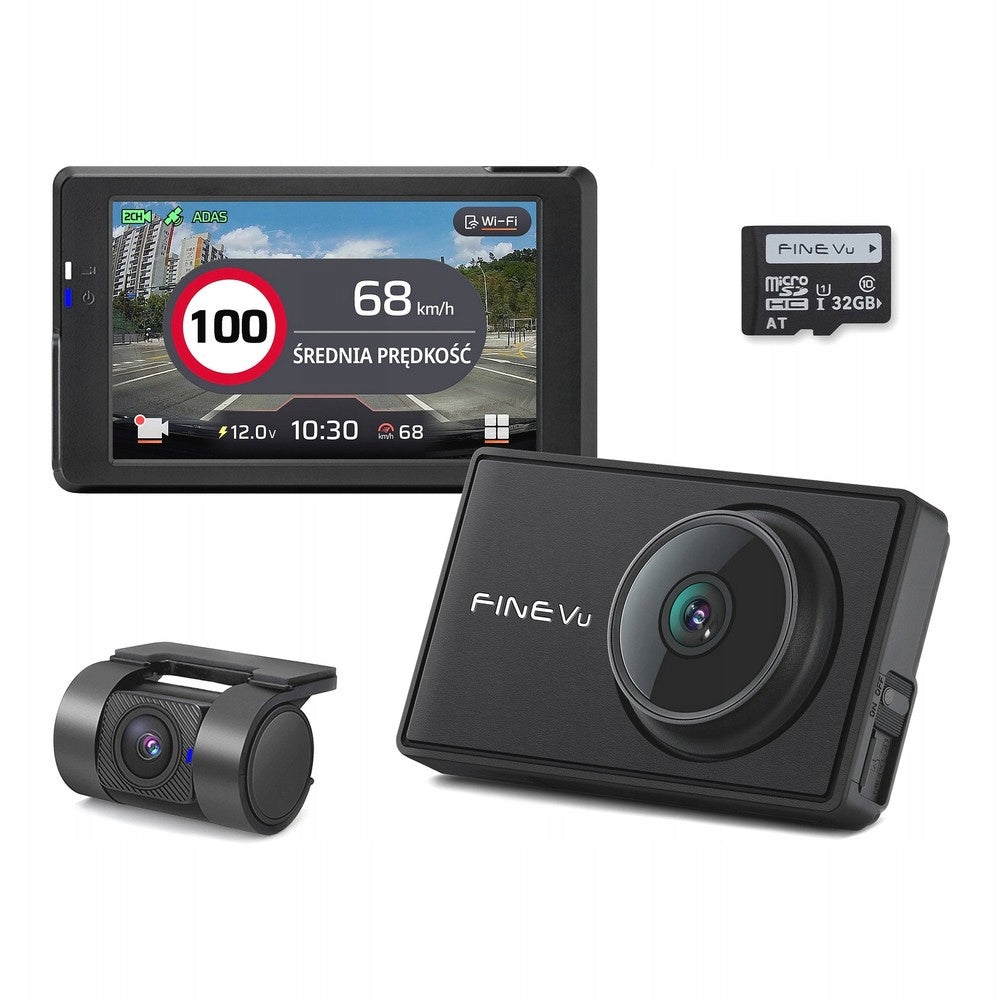 FineVu WiFi 32GB QHD FHD DVR LCD Display 3.5 GPS RADAR