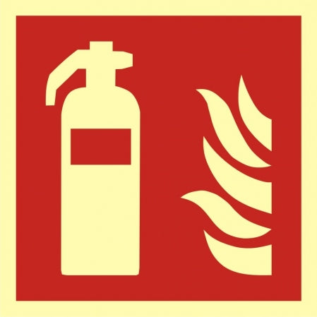 Fire extinguisher plate photoluminescent glowing 15x15cm