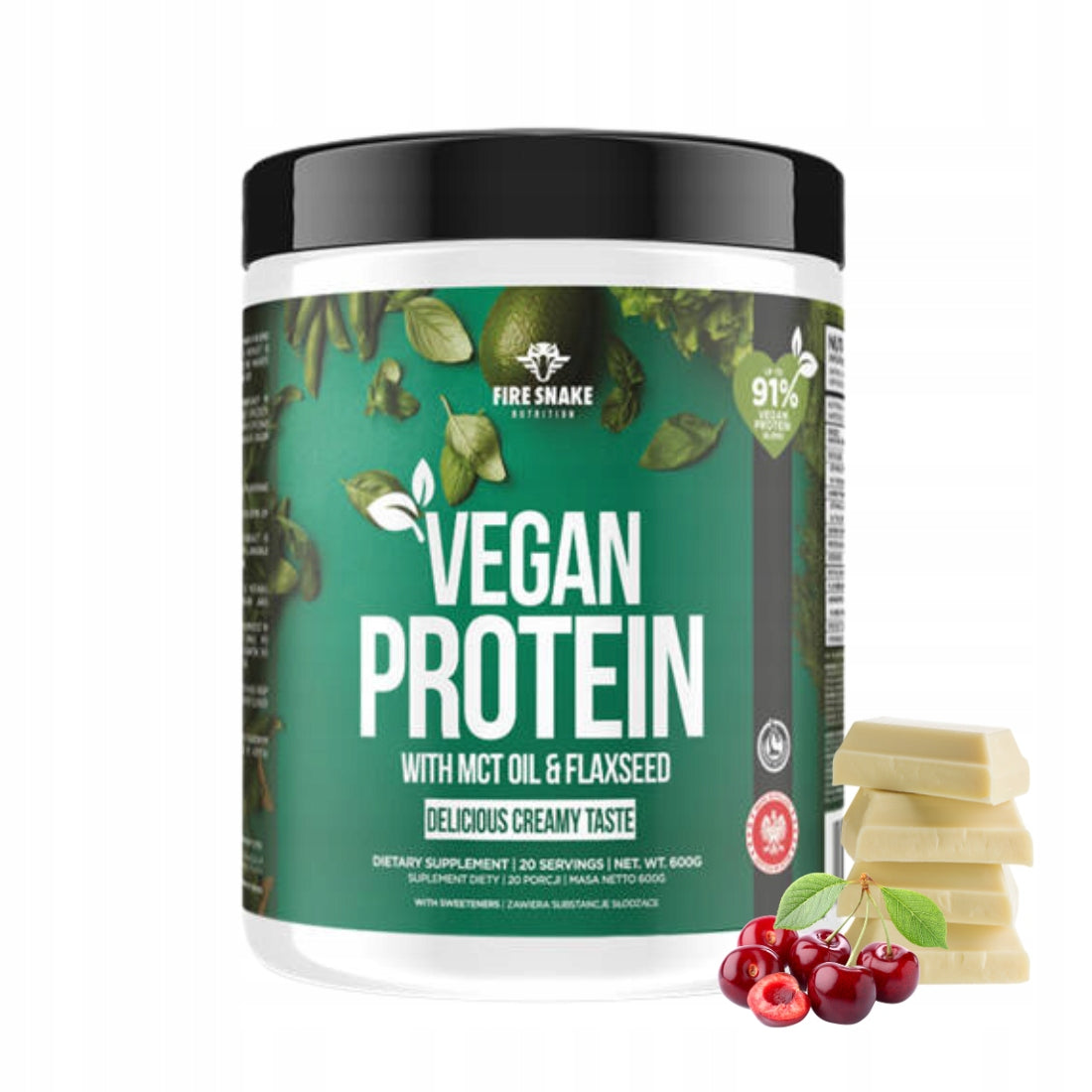 FireSnake VEGAN PROTEIN 600g VEGETABLE PROTEIN White chocolate - cherry