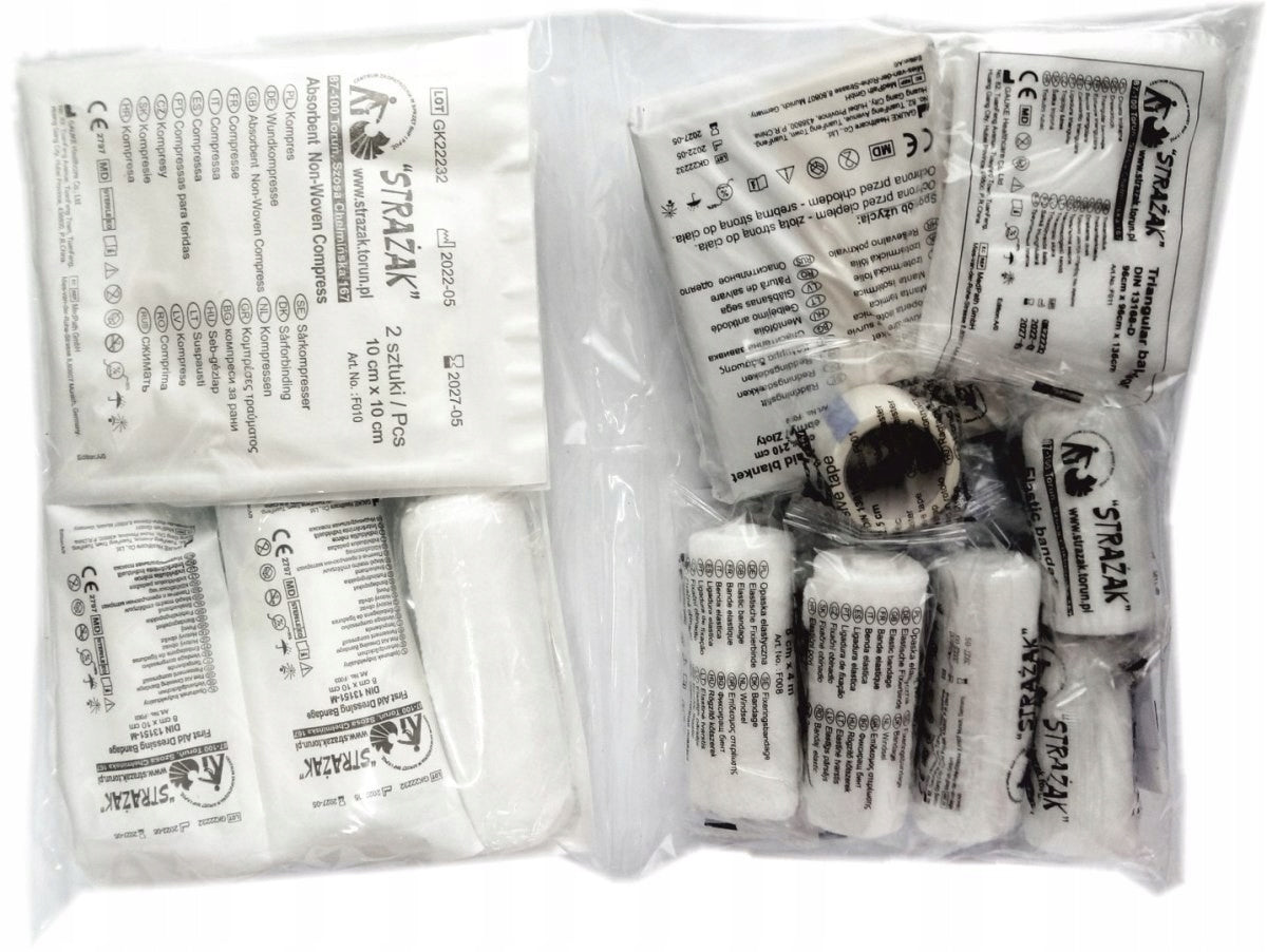 First aid kit equipment cartridge according to DIN 13164 PLUS with mouthpiece