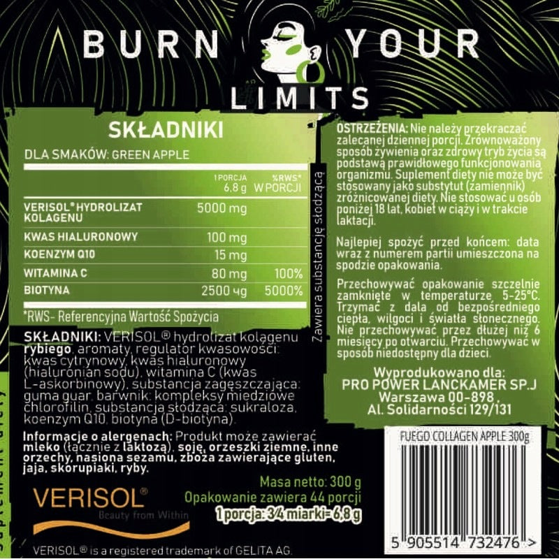 Fish Collagen FUEGO 300 g APPLE FISH COLLAGEN Coenzyme Q10 Biotin Brand no brand