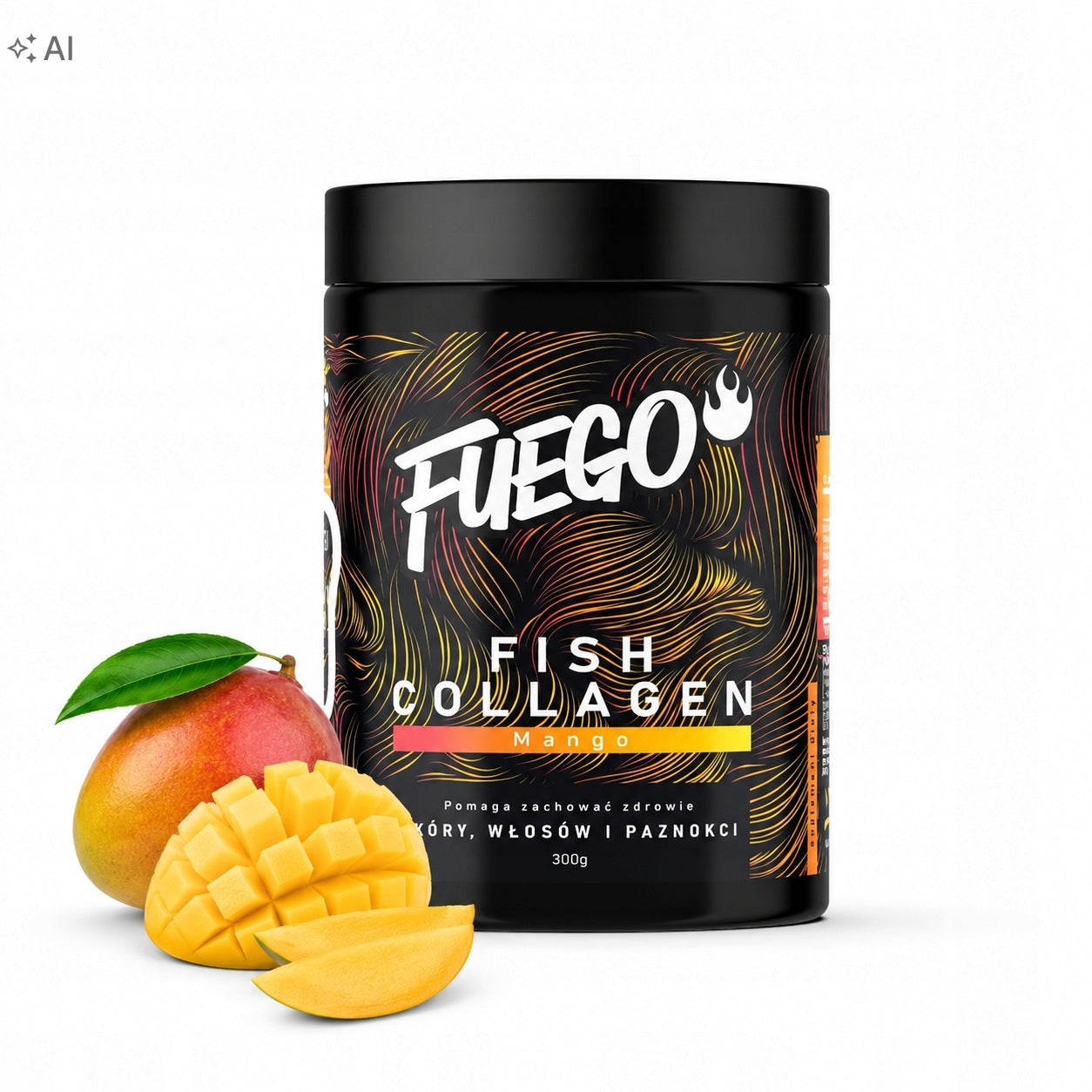 Fish Collagen FUEGO 300 g MANGO FISH COLLAGEN Coenzyme Q10 Biotin