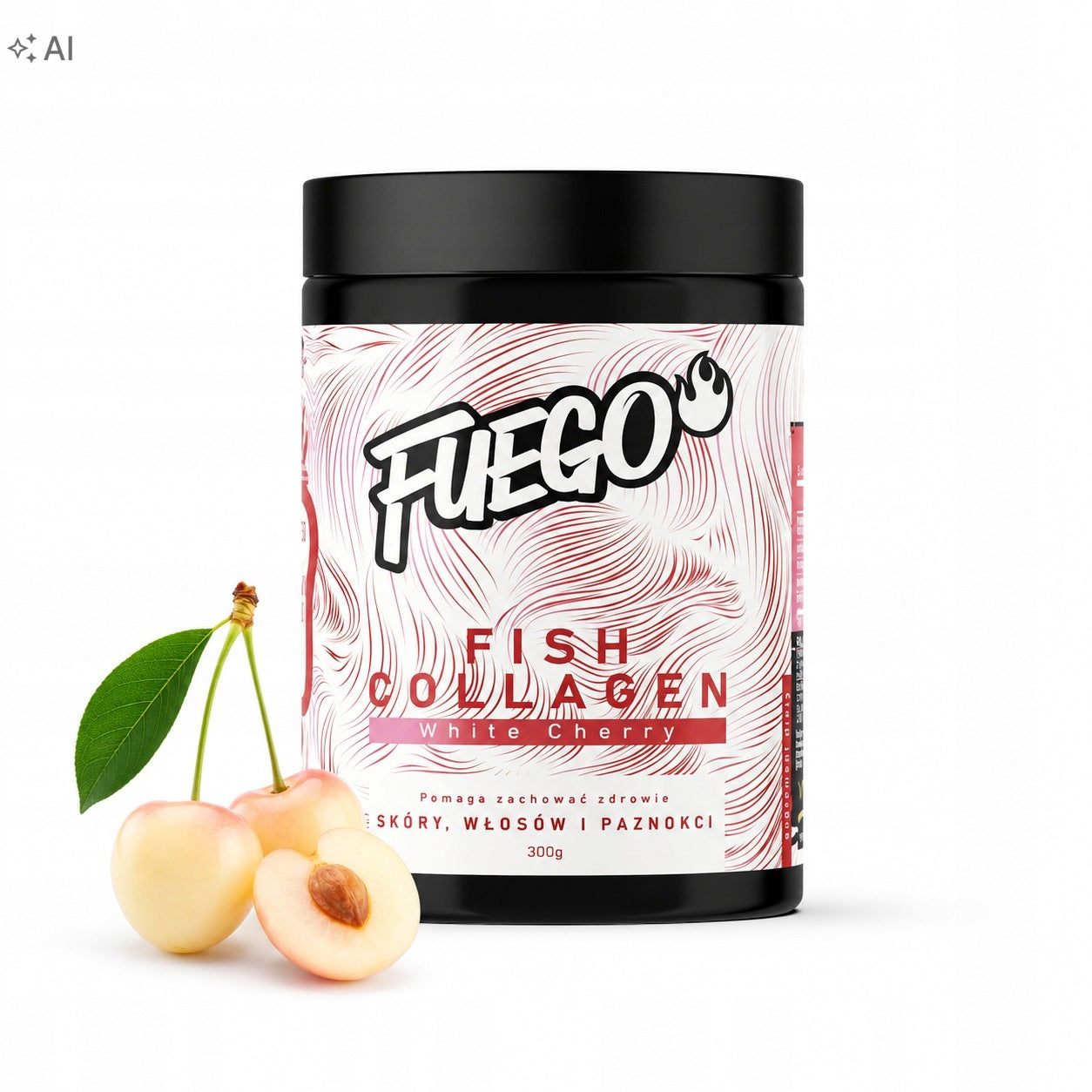 Fish Collagen FUEGO 300 g WHITE CHERRY FISH COLLAGEN Coenzyme Q10 Biotin