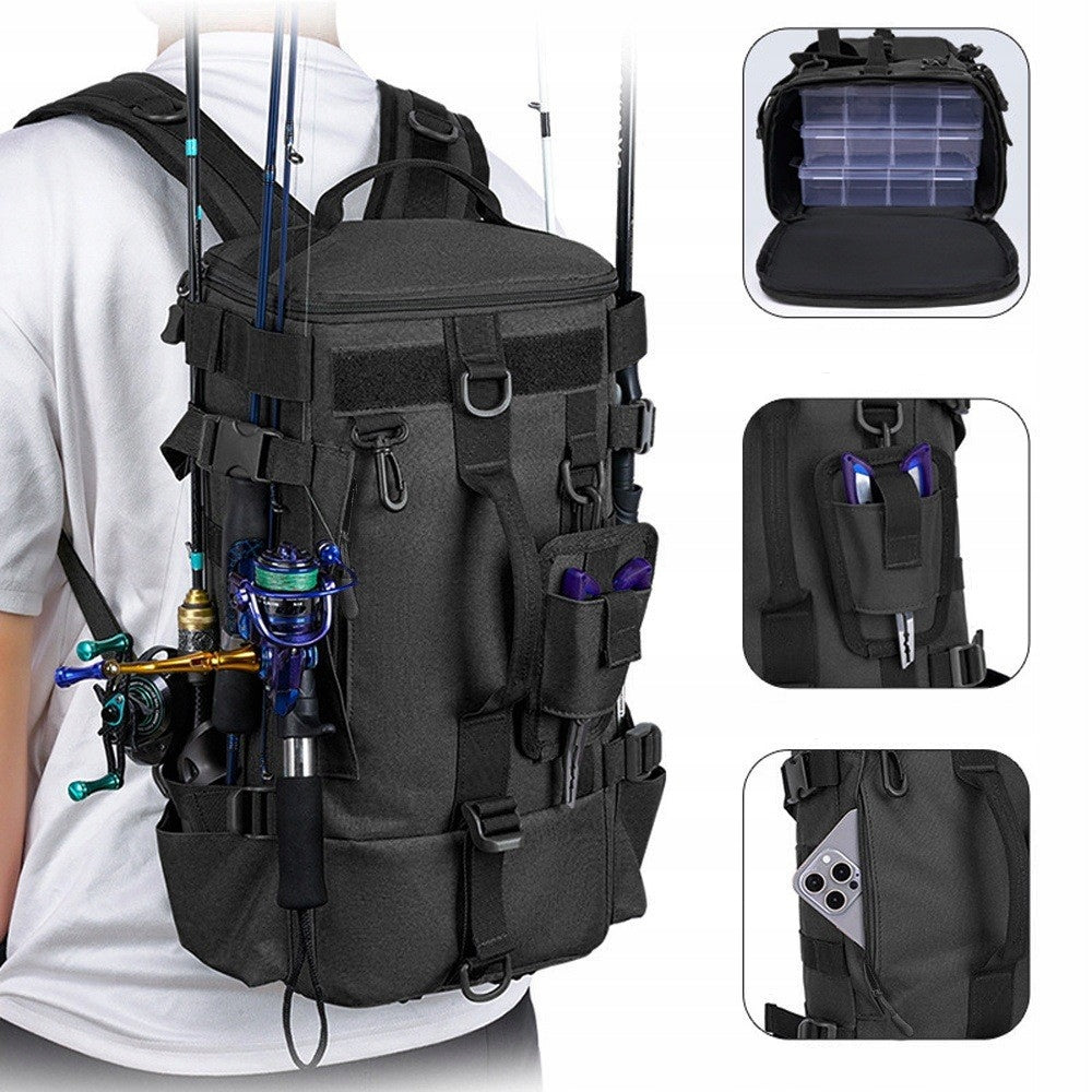 Fishing Backpack Hiking Lure Bag Fishing Rod Cover Black