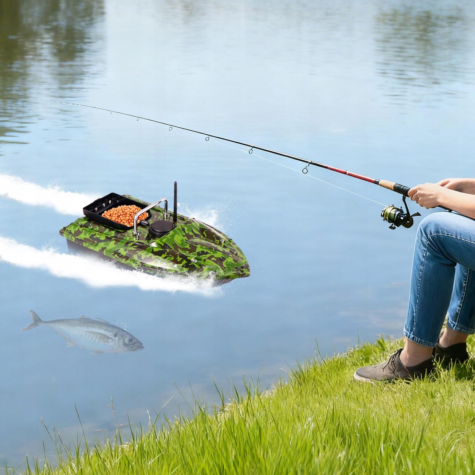 Fishing Bait Boat 500m Remote Control 1.5kg Capacity LED Lights for Lake Manufacturer code 92404