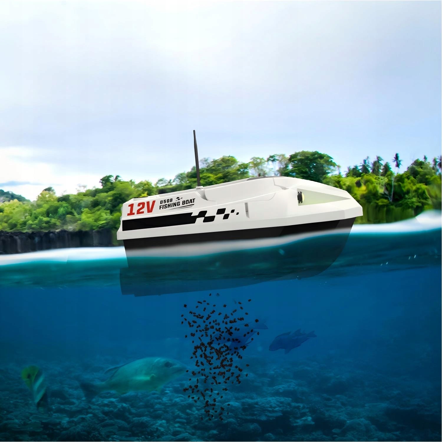 Fishing Bait Boat LOKEEVAN D50B GPS 2x15600mAh Battery 12V 1.7m/s white Number of compartments 1