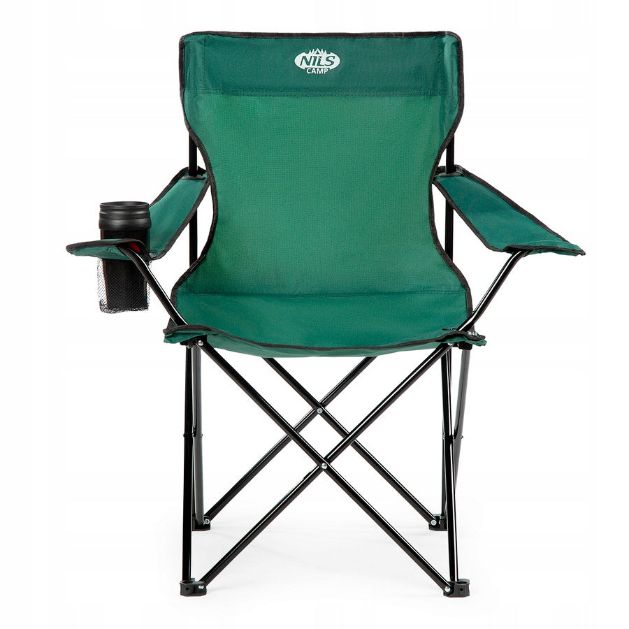 Fishing Chair Camping Chair Green Folding + NILS Cover Model Krzesło Wędkarskie NILS CAMP NC3044